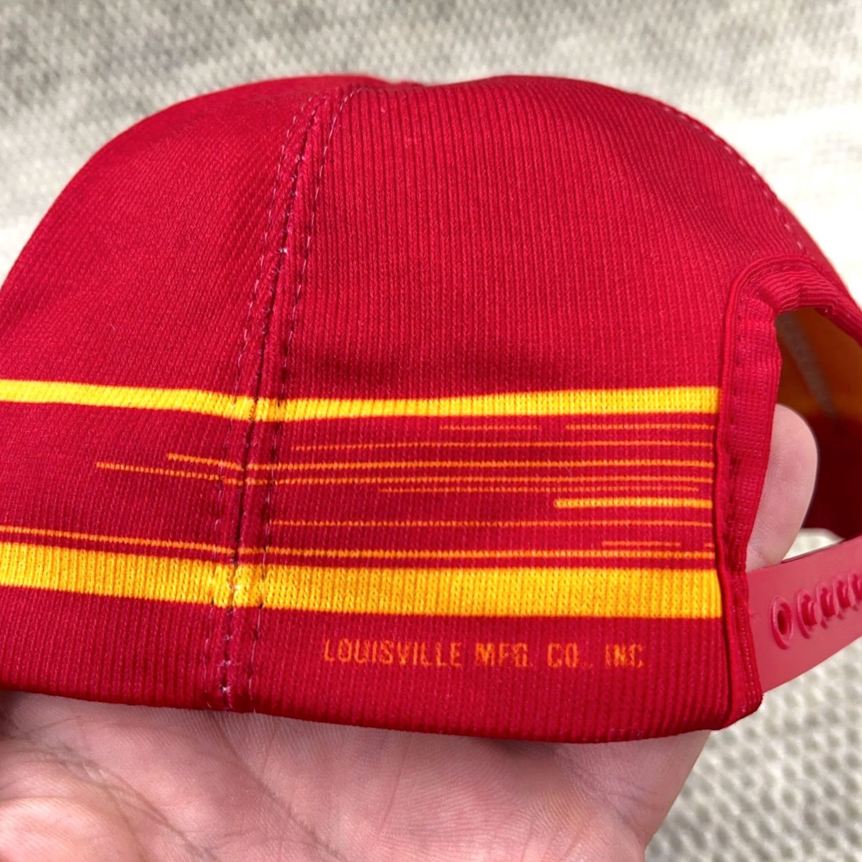 Vintage VINTAGE Louisville MFG Trucker Hat Cap One Size Men Red 80s 90s Advertising USA Classic Mesh Back Adjustable Lightweight Polyester Knit Hat Size ONE SIZE - 5 Thumbnail