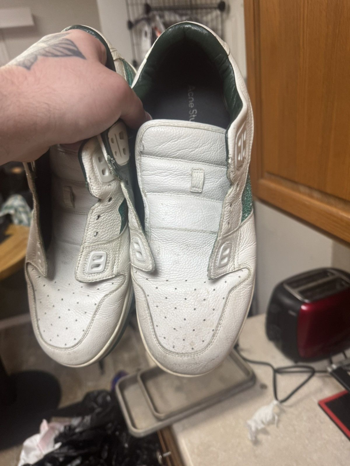 Acne Studios Acne Studios LowTop Pop Sneakers - Size 45 - White/Green Size US 12 / EU 45 - 16 Thumbnail