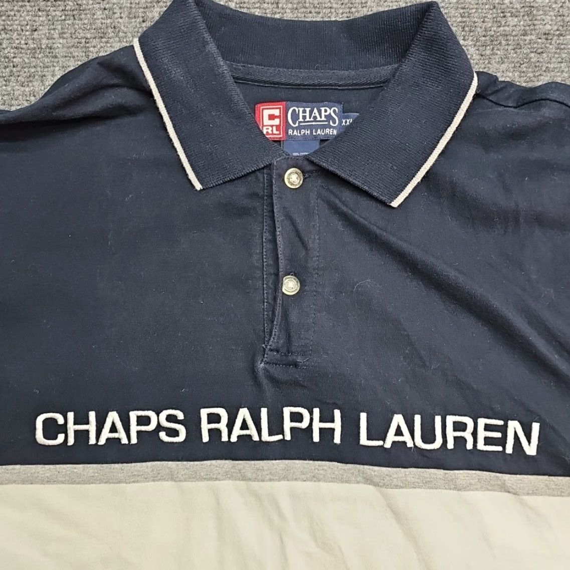 Polo Ralph Lauren VINTAGE CHAPS Polo Rugby Shirt Men 2XL Navy White 2 Tone Front Spellout Embroidered Logo Button Collar Short Sleeve Cotton 100% Regular Mens Size US XXL / EU 58 / 5 - 3 Thumbnail