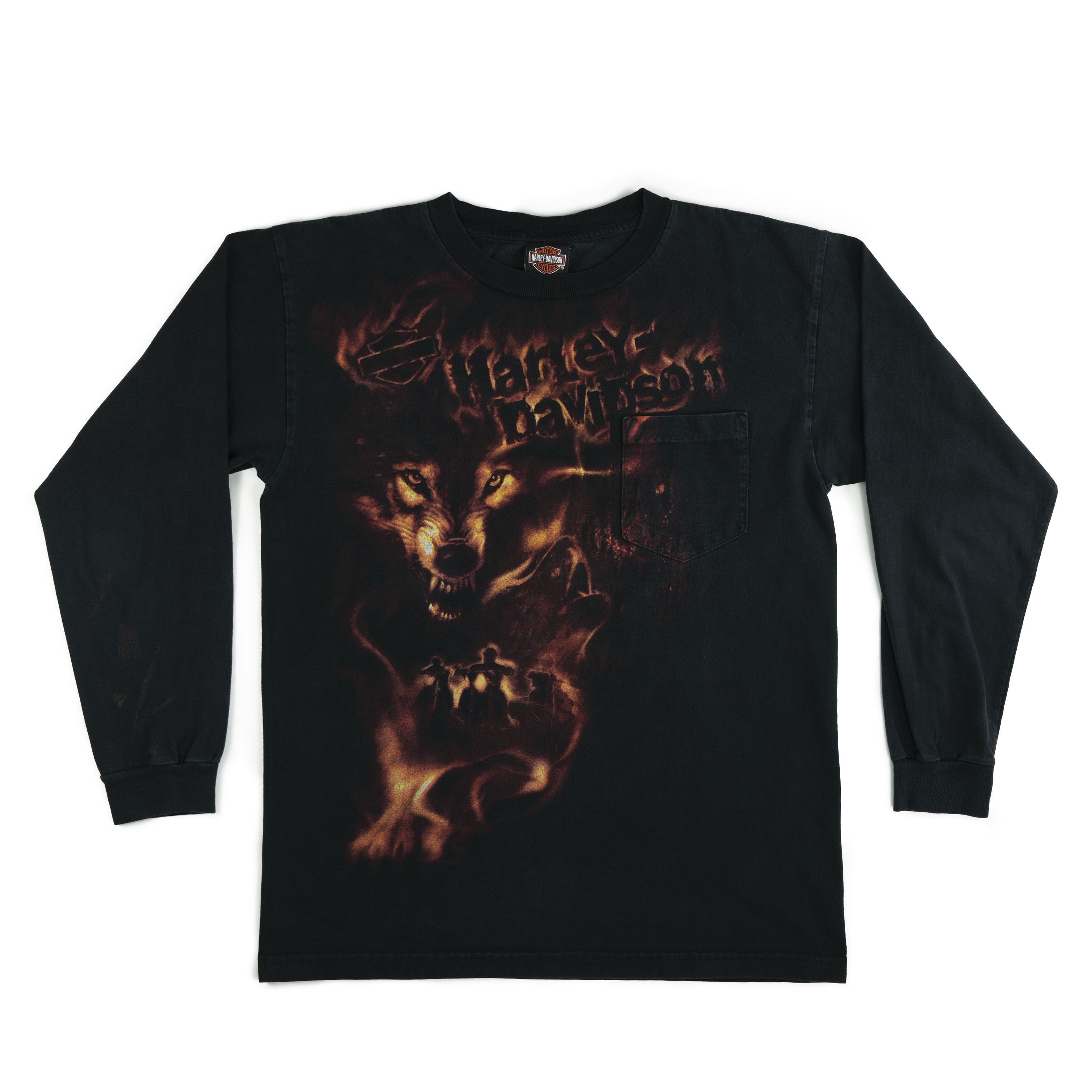 Harley Davidson × Vintage Vintage 1990's Harley Davidson Wolves Long Sleeved Tee Shirt Size US M / EU 48-50 / 2 - 1 Thumbnail