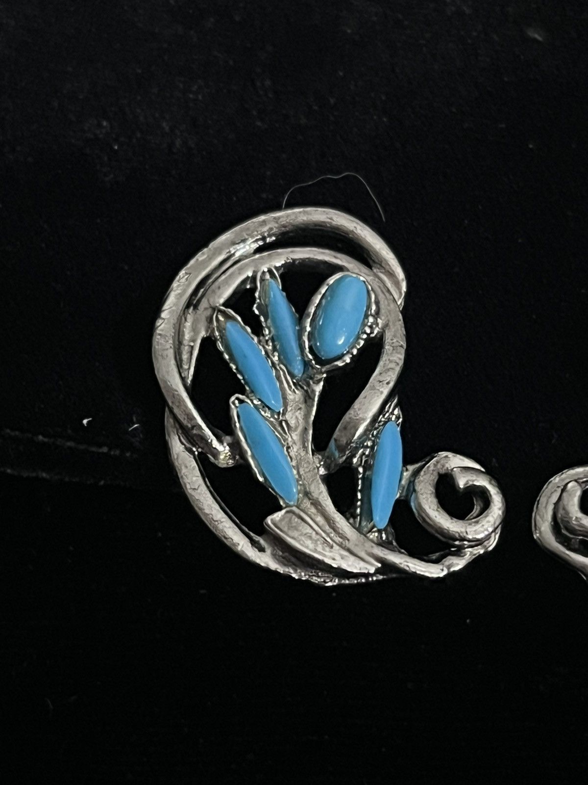 Other Vintage 60s Faux Turquoise Silver Swirl Clip On Earrings Size ONE SIZE - 2 Thumbnail