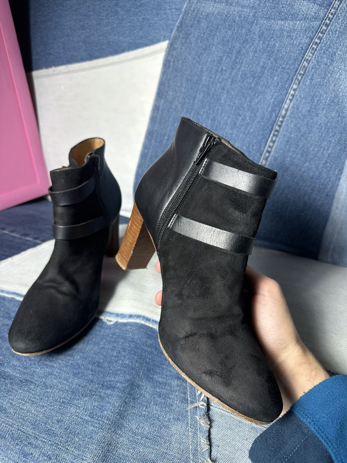 Sezane Sezane Ankle Boots Suede Leather Block Heels Buckle Strap Size US 9 / IT 39 - 12 Thumbnail