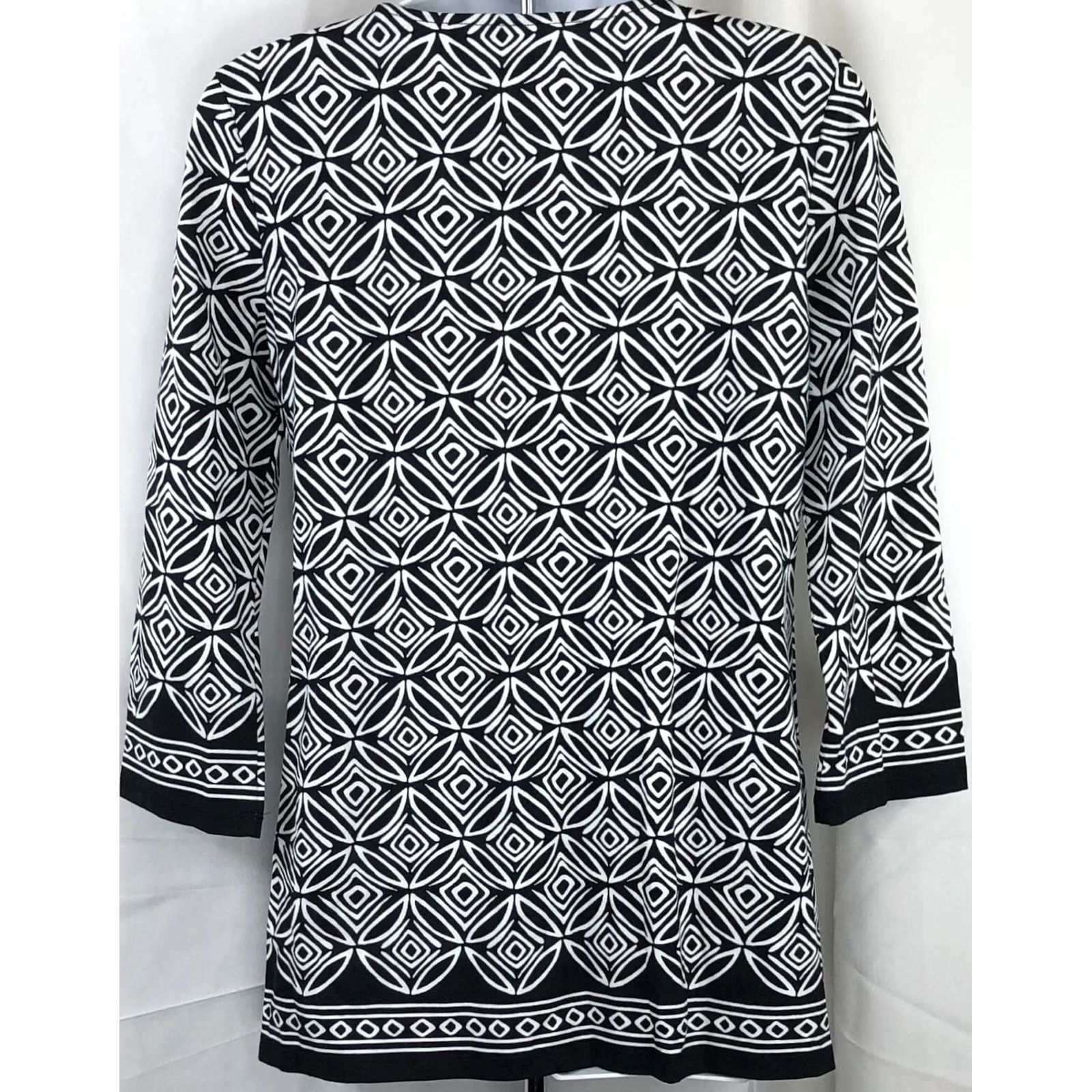 Charter Club Charter Club Geometric Geometric Kimono Tunic Top S Black White Abstract Art Beaded V-Neck Tribal Knit Shirt Womens S Size S / US 4 / IT 40 - 3 Thumbnail