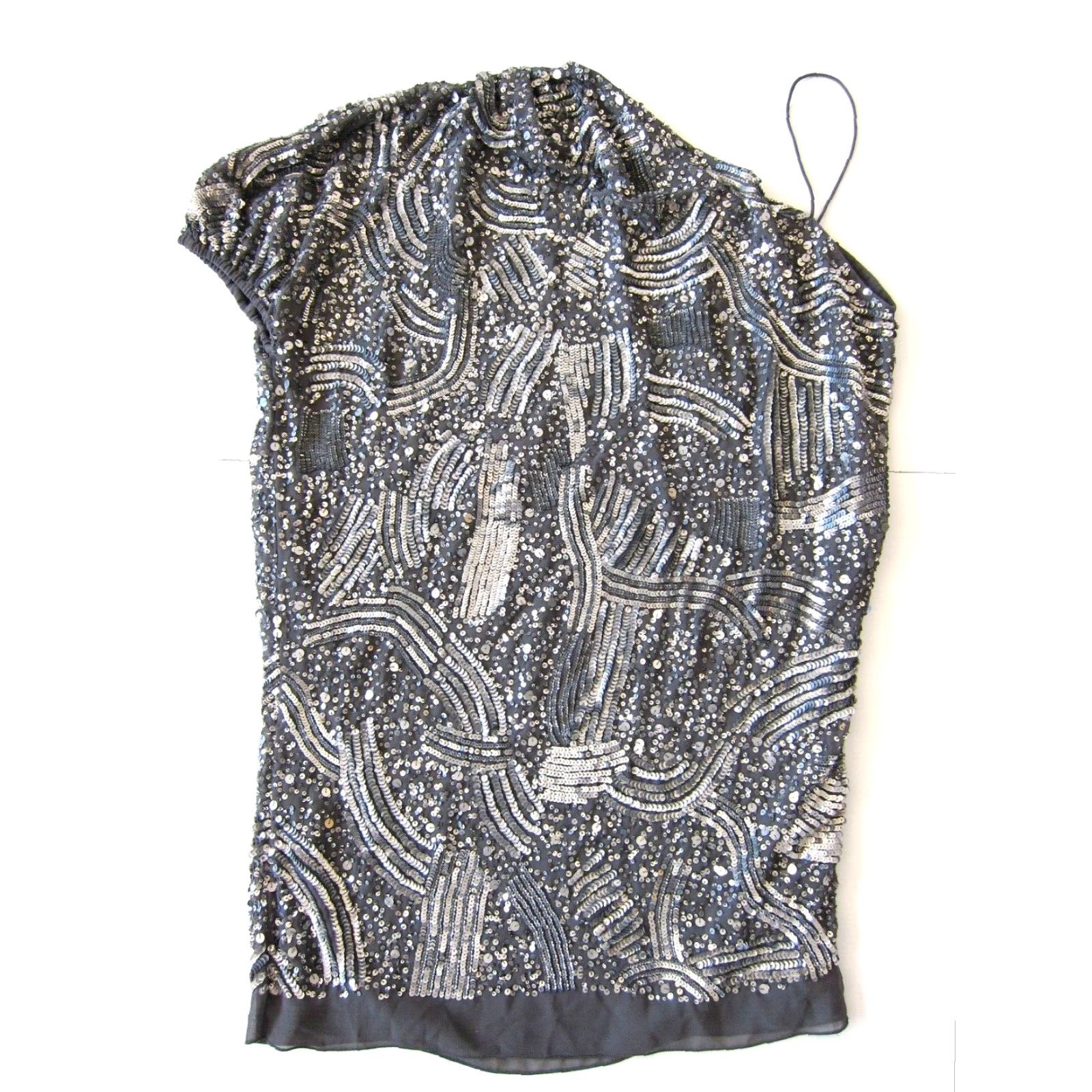 Vintage NWT Gold Hawk Tunic Shift One Shoulder Silver Sequin Dress L Women's Size L / US 10 / IT 46 - 2 Thumbnail