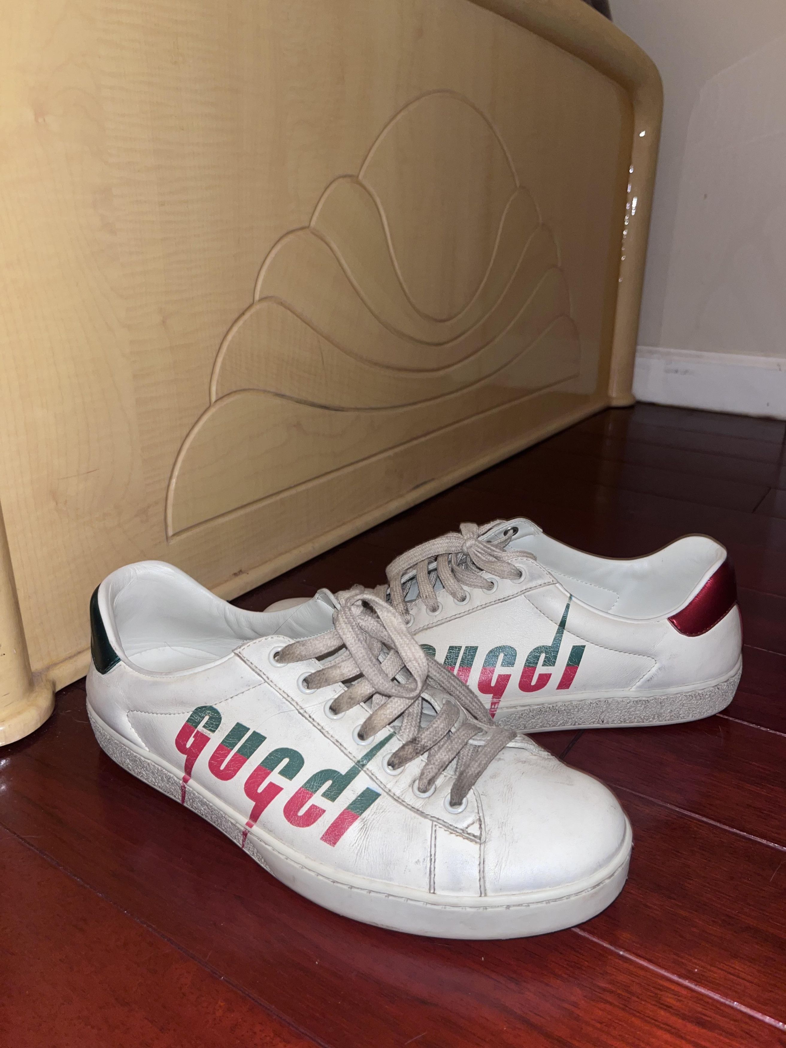 Gucci Men's Ace Distressed Leather Low-Top Sneaker