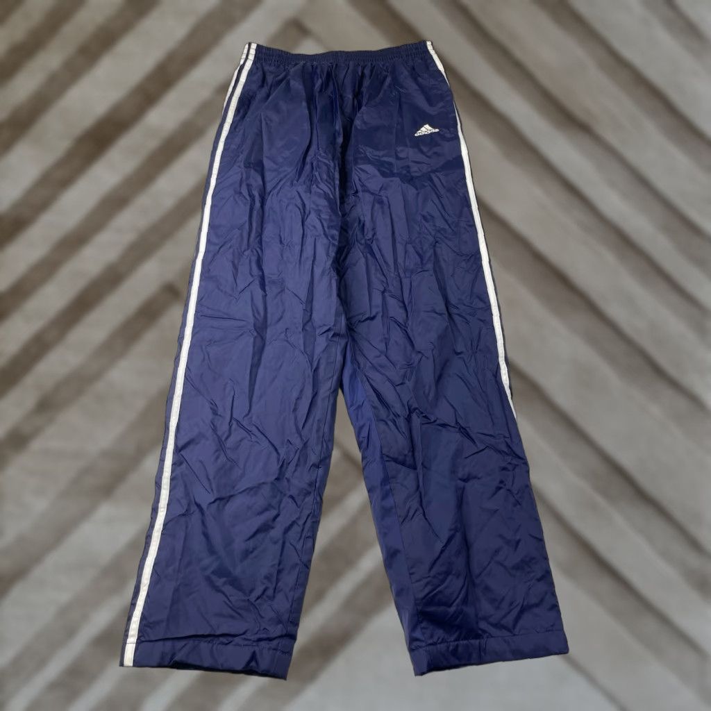 Adidas VINTAGE adidas Pants Nylon Track Snap Button Lined Y2K Mens Large Blue Wide-Leg Track Pants Mens Regular Wide-Leg Blue Nylon Adidas Pants Size US 33 - 1 Thumbnail