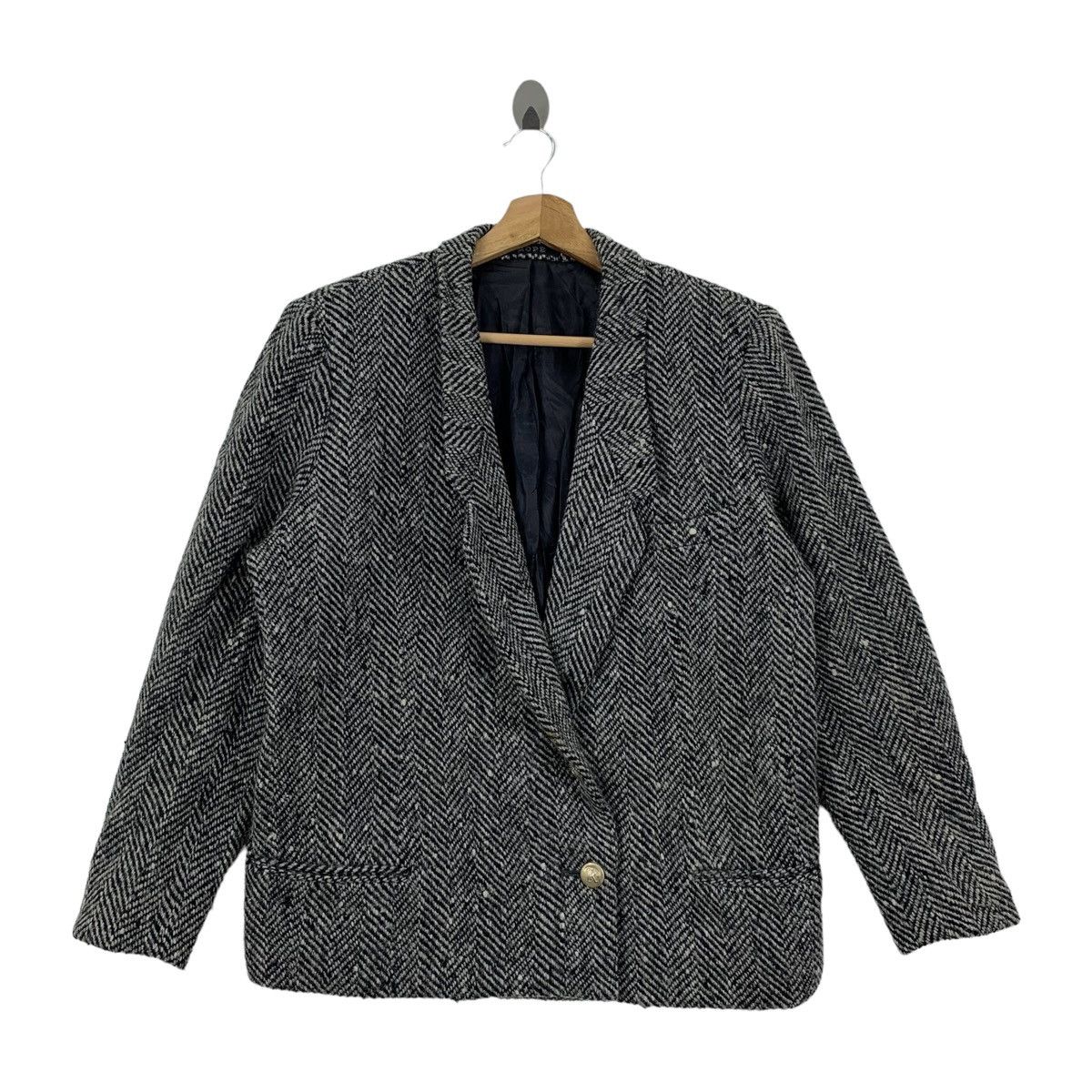 image of Rope Designer Herringbone Wool Blazer Coat in Grey, Women's (Size Medium)
