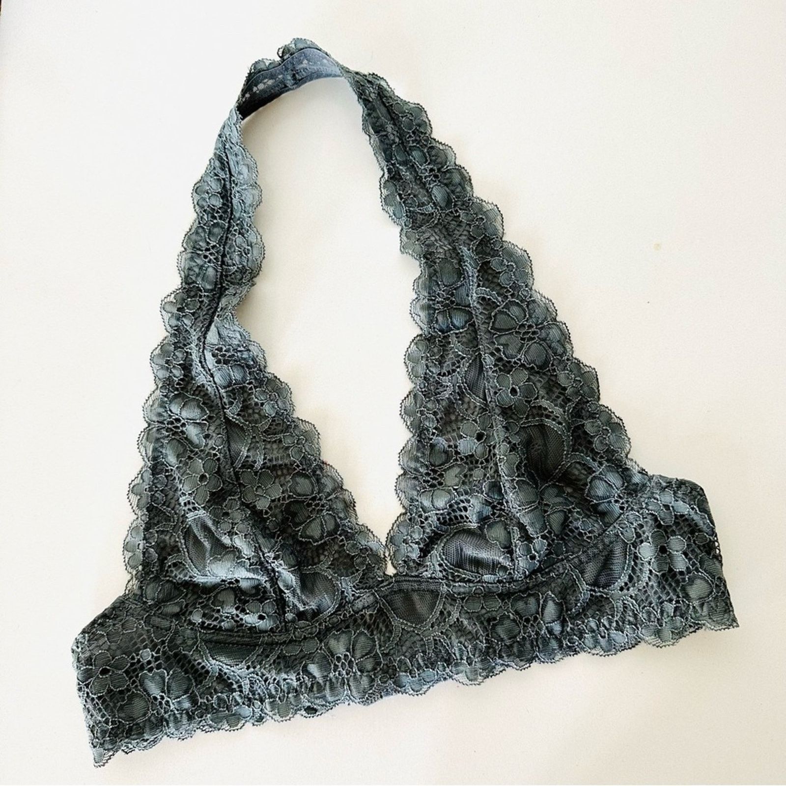 Free People FP FREE PEOPLE Grey Lace Halter Tank Sheer Bra Bralette Size S / US 4 / IT 40 - 1 Thumbnail