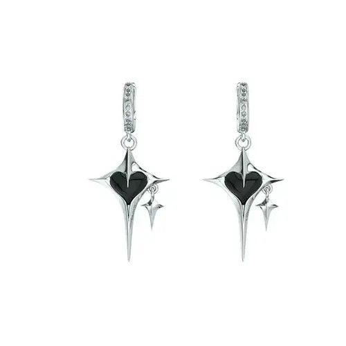 Jewelry × Sterling Silver Black Heart Metal Tassel Earrings Size ONE SIZE - 1 Thumbnail