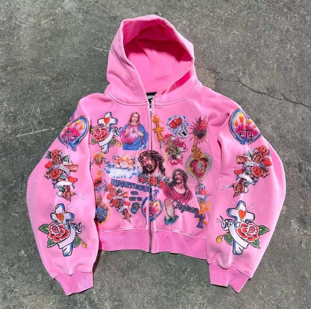 Japanese Brand × Vintage Casual y2k zipper loose hoodie for printed hip-hop pattern Size US XL / EU 56 / 4 - 1 Thumbnail