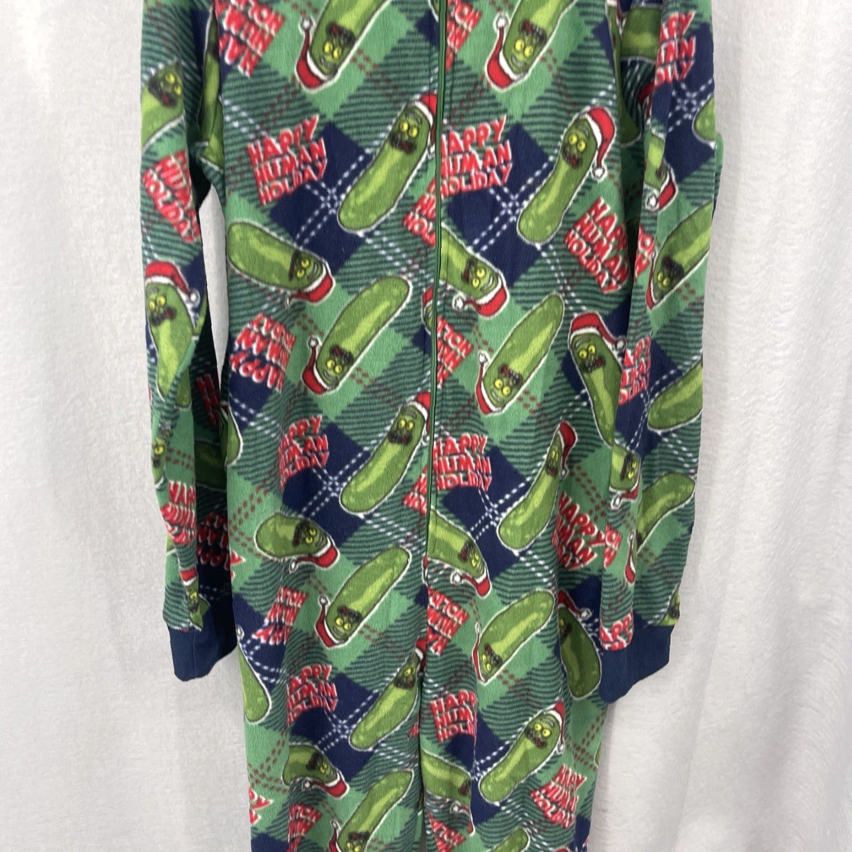 Vintage VINTAGE Rick and Morty Pickle Rick Fleece Pajama Suit Men XL Green Cartoon Christmas Holiday Sleepwear Size 46R - 2 Thumbnail