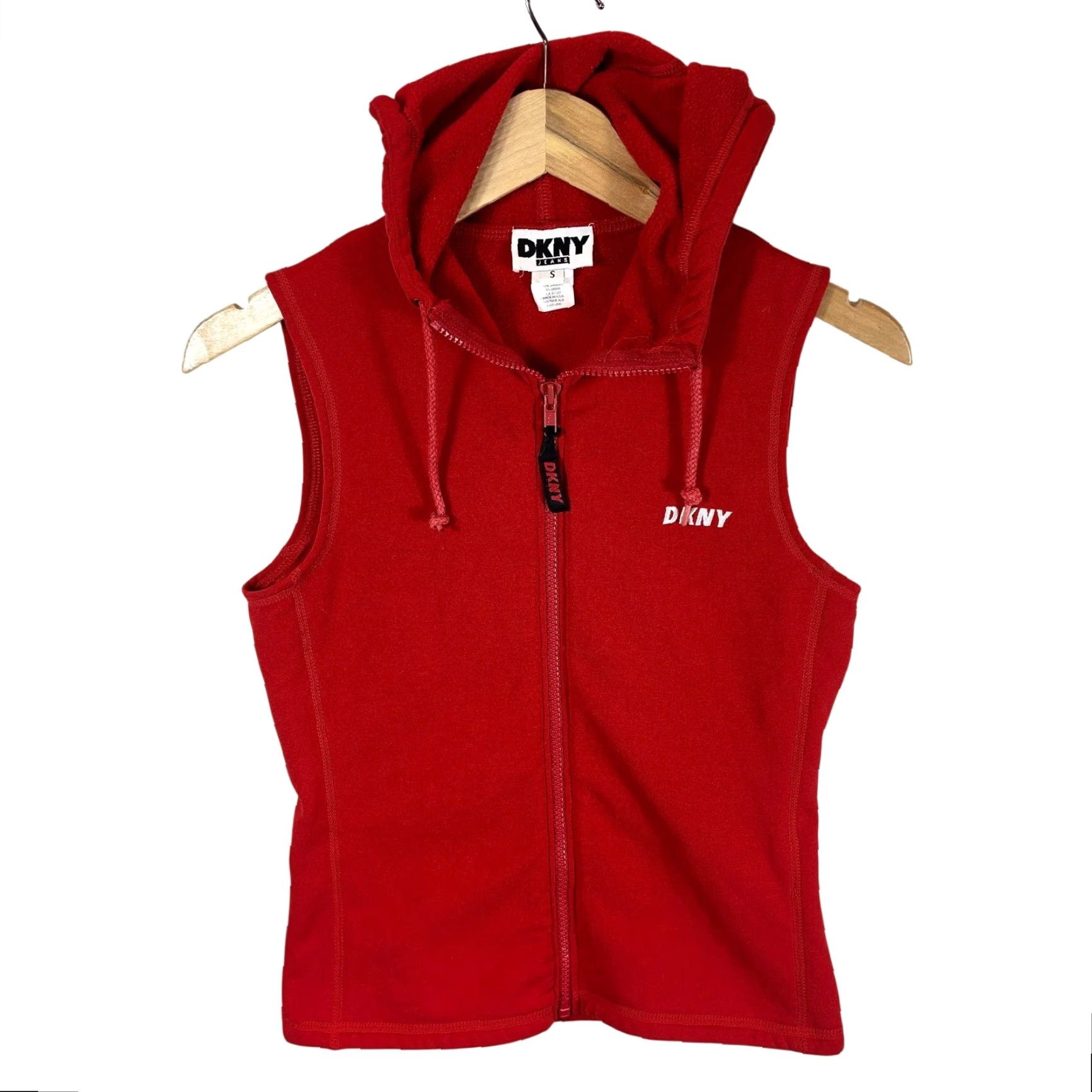 Vintage VINTAGE DKNY Hooded Vest Womens S Red Made In USA Full Zip Sleeveless 90s Y2K Size S / US 4 / IT 40 - 2 Thumbnail
