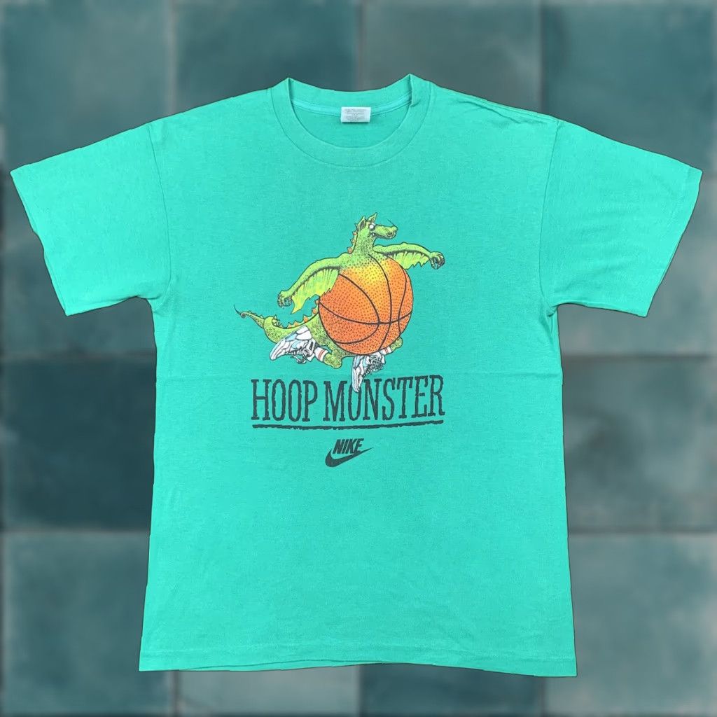 Nike Nike Vintage T Shirt Mens Hoop Monster Cartoon Rare 80s Green Crew Neck Short Sleeve Vintage Mens Nike Shirt Size US L / EU 52-54 / 3 - 1 Thumbnail
