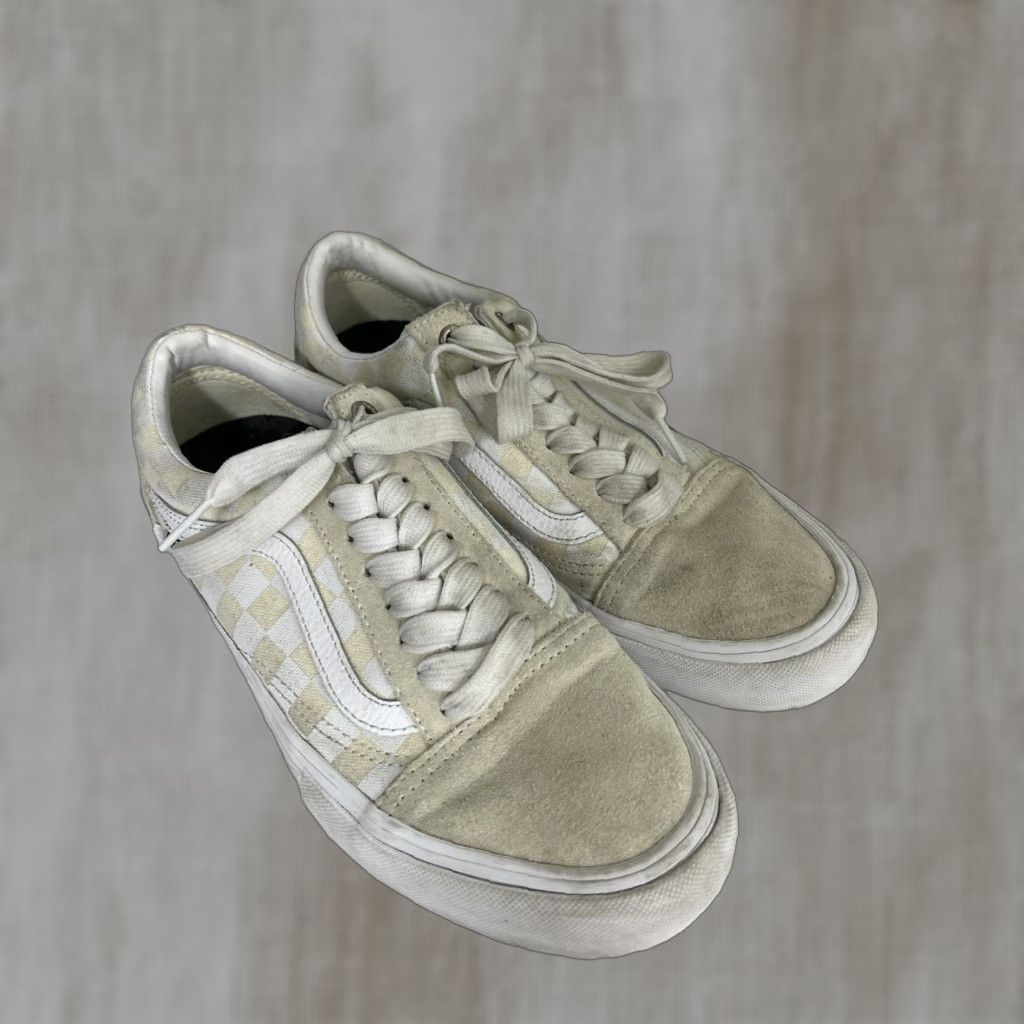 Vans Vans Mens 7.5 Ultracush Pro Cream Low Lace Up Checkered Duracap Sneakers Shoes Old Skool Sneakers Ivory Men Adult Shoes Mens Size US 8 / EU 41 - 1 Thumbnail