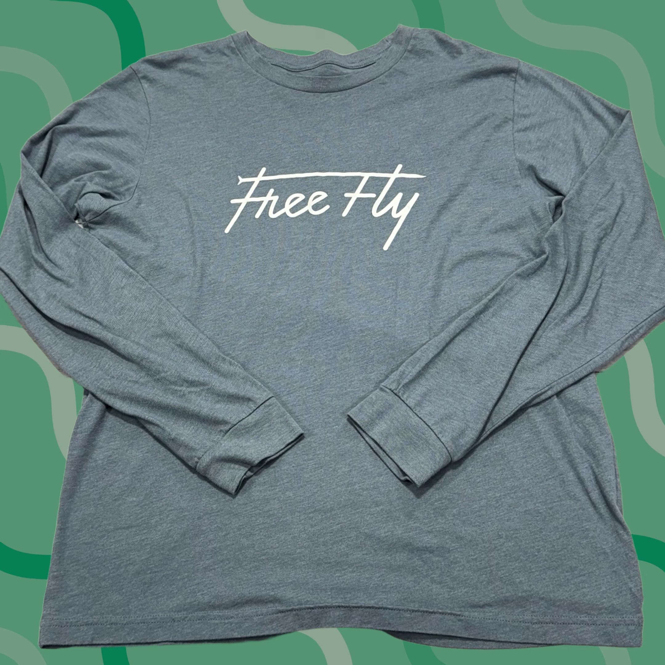 Vintage Free Fly Shirt Womens XL Blue Script Lightweight Long Sleeve Cotton Blend T-Shirt Size XL / US 12-14 / IT 48-50 - 1 Thumbnail