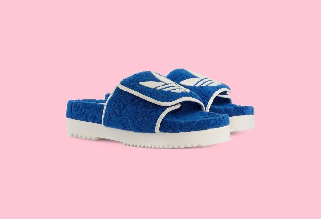 image of Adidas x Gucci Beach Towel Sponge Slides Sandals In Navy, Men's (Size 14)
