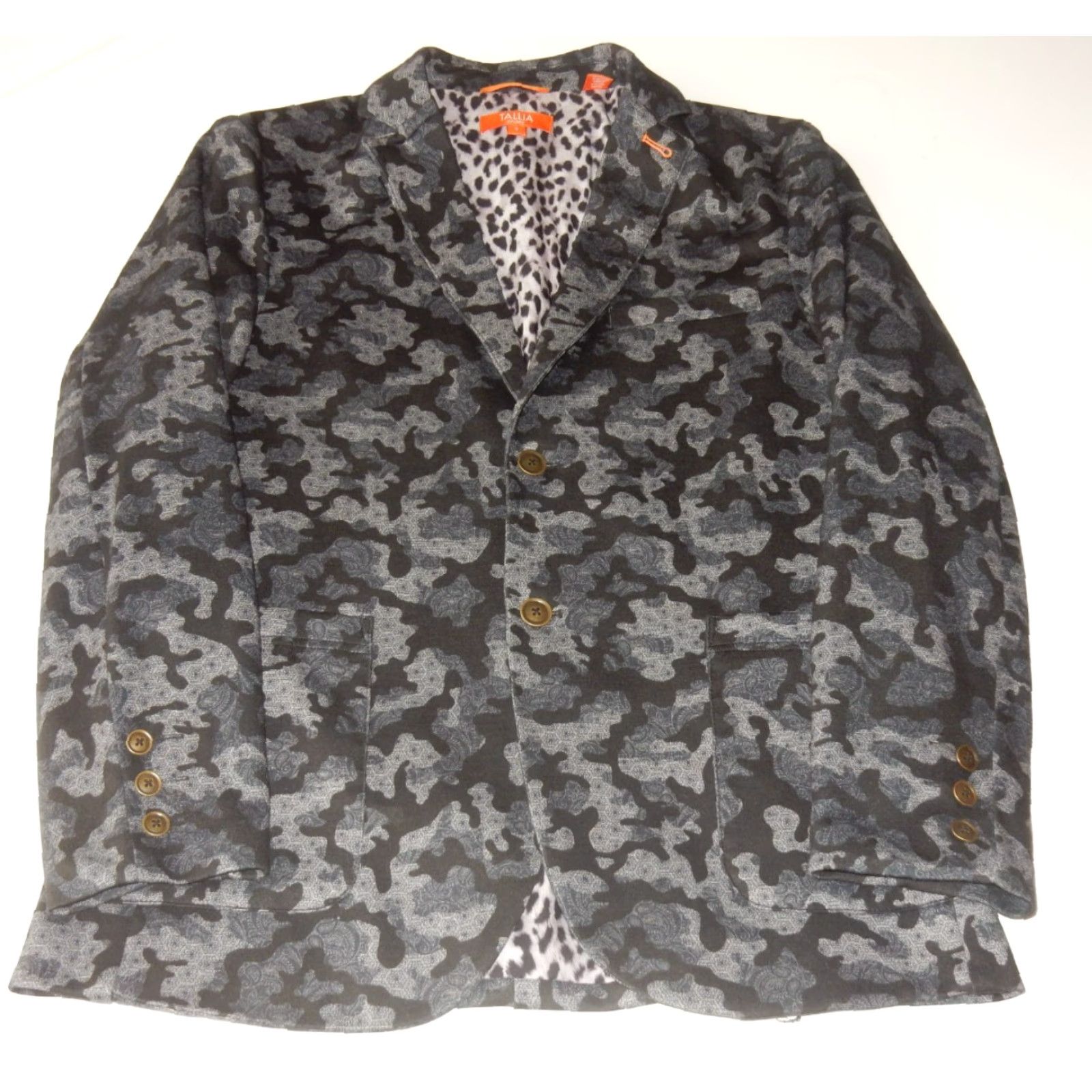 Tallia Tallia Men's Blazer Sport Coat Jacket Slim S Black Camouflage Paisley Pattern 1 Piece Size 36R - 2 Thumbnail