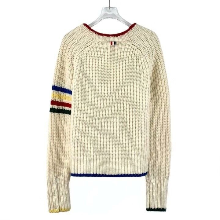 Thom Browne Thom Browne Beige Four-Bar Wool Crewneck Sweater Size US M / EU 48-50 / 2 - 2 Thumbnail