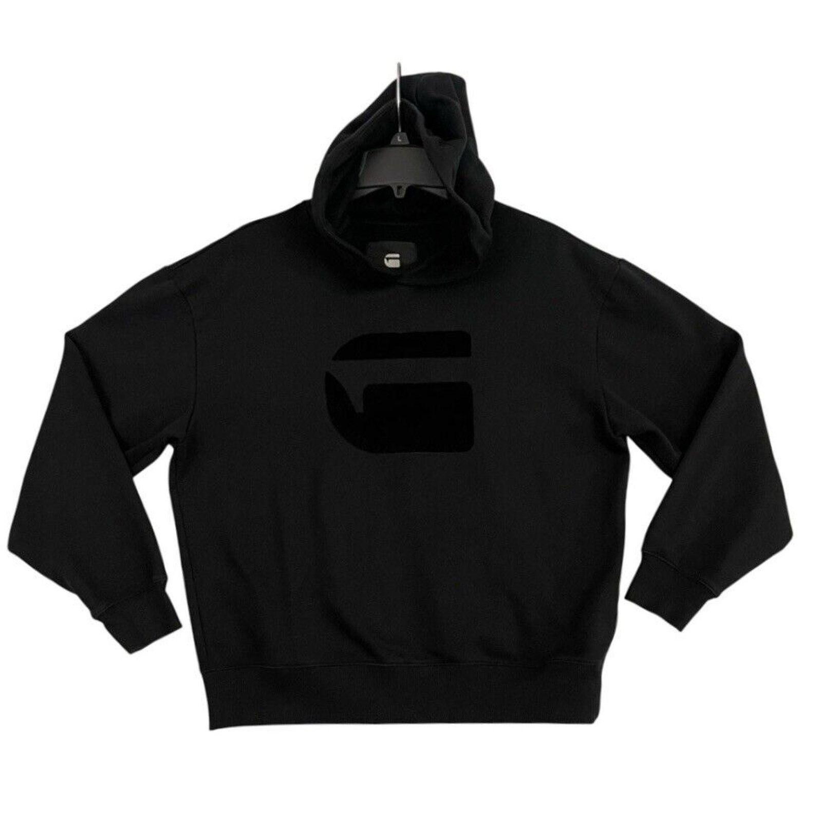 G-Star Raw Mens Hoodie L Flocked Felt Velvet Logo Black