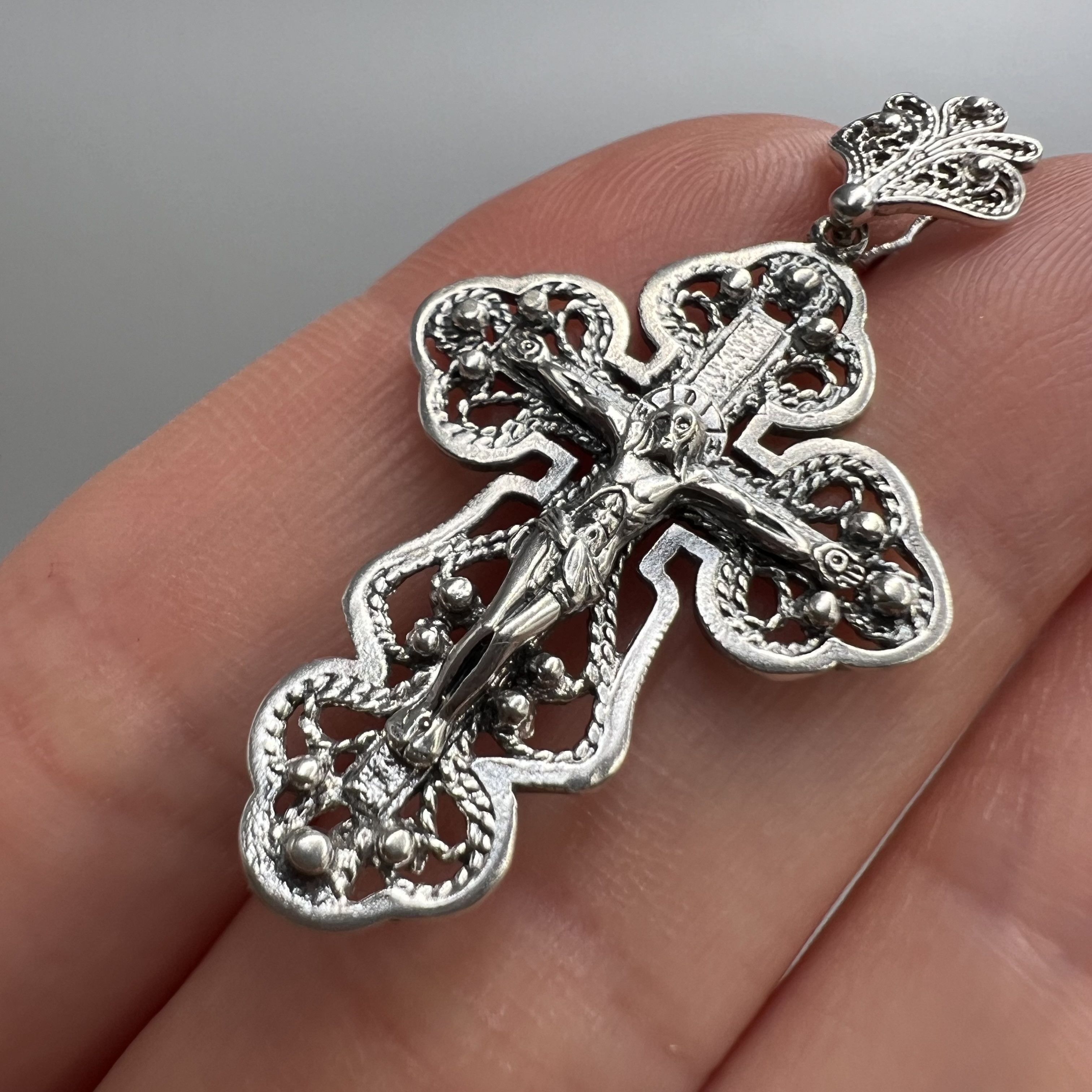Sterling Silver Vintage Cross Pendant Icon Sterling Silver 925 Jewelry 4g Size ONE SIZE - 2 Thumbnail