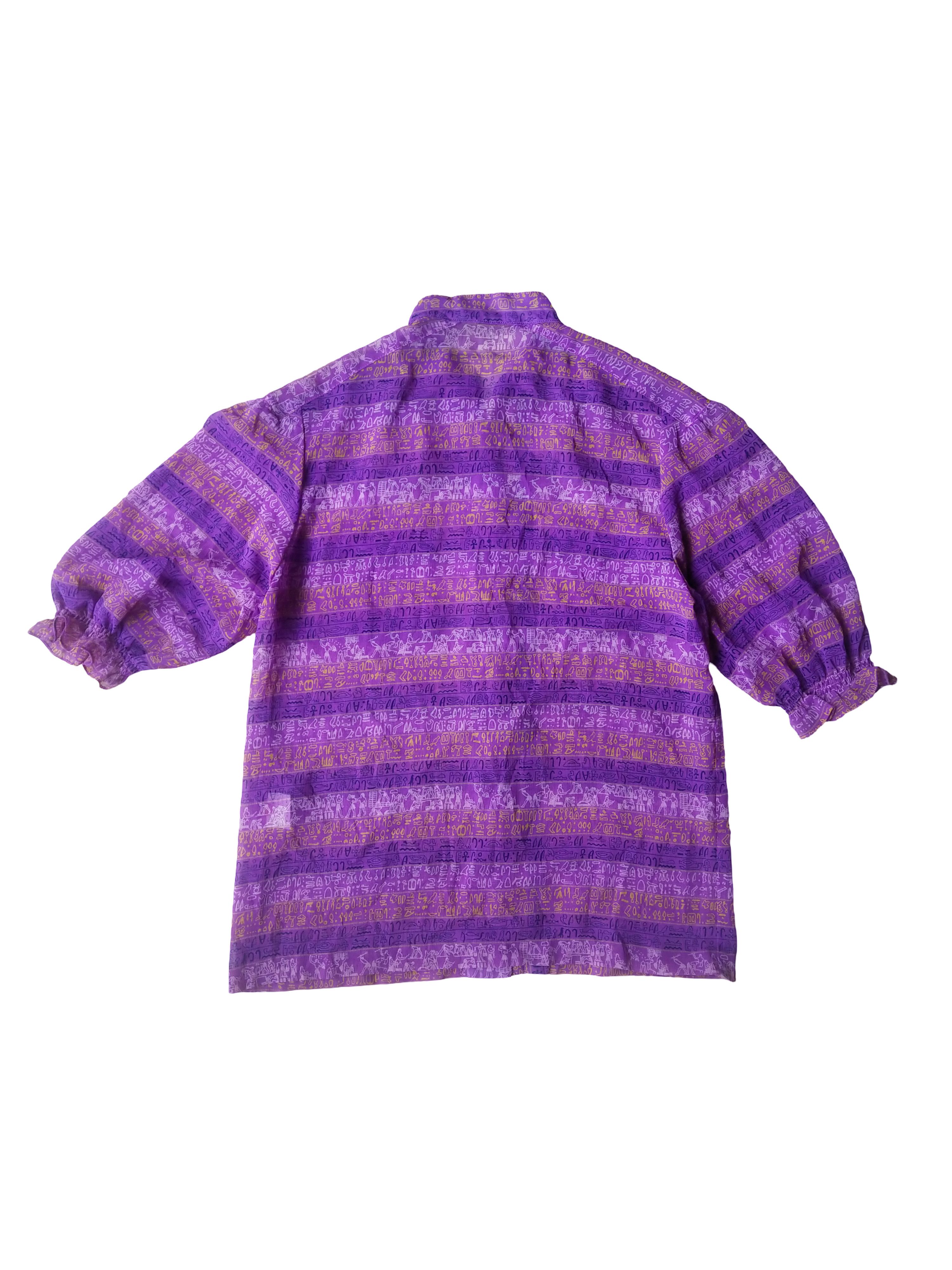 Vintage 1980s Egyptian Hieroglyph Sheer Purple Blouse Vintage Japan Size M / US 6-8 / IT 42-44 - 5 Thumbnail
