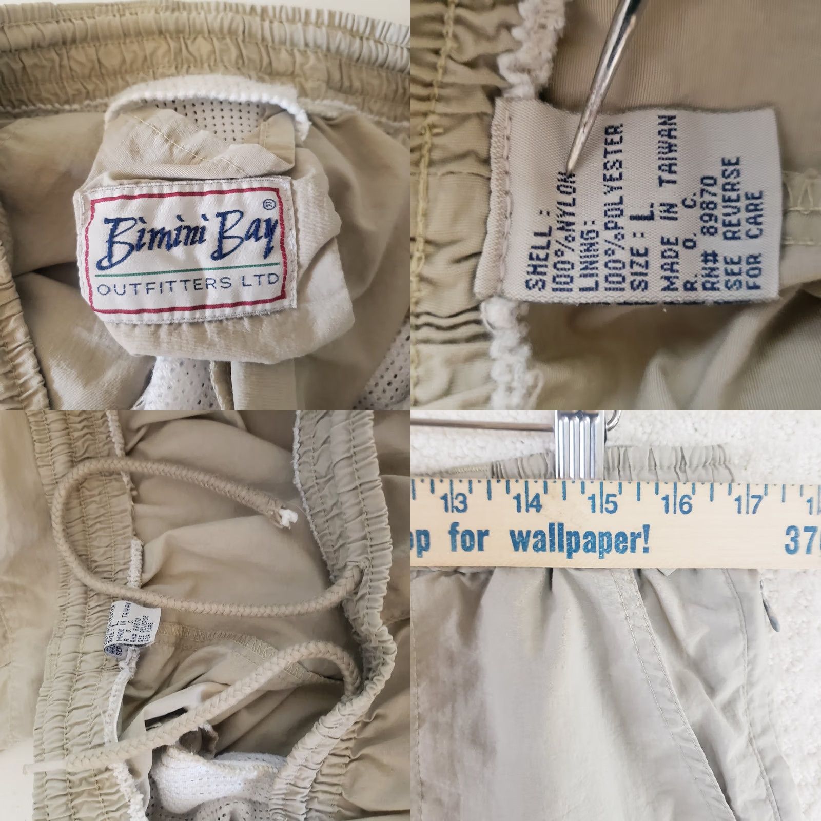 Vintage Bimini Bay Men's L Tan Beige Nylon Fishing Shorts Drawstring Pockets Cargo Casual Size ONE SIZE - 9 Thumbnail