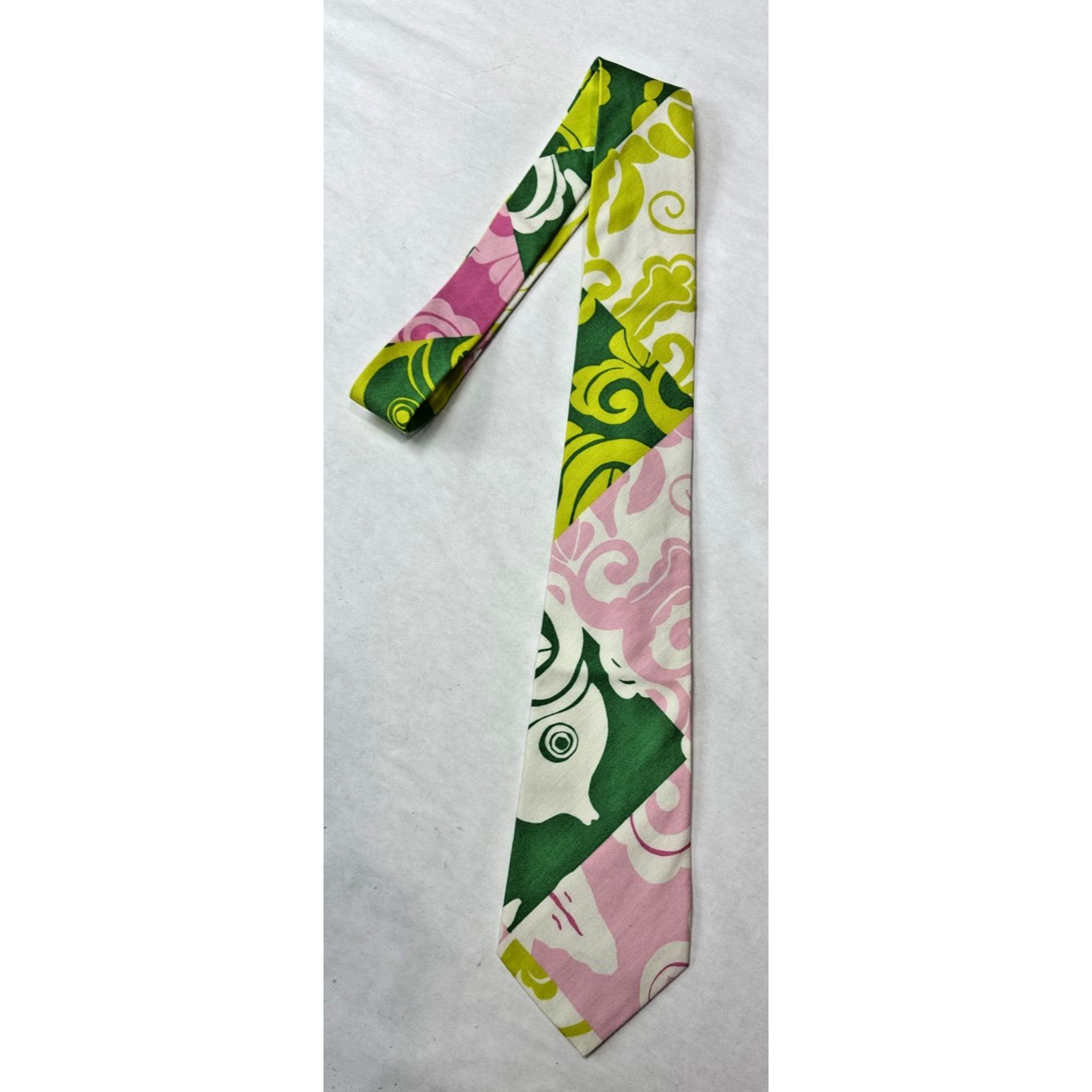 Lilly Pulitzer Vtg Lilly Pulitzer Tie Pink Green Tropical Palm Beach Rare Size ONE SIZE - 1 Thumbnail