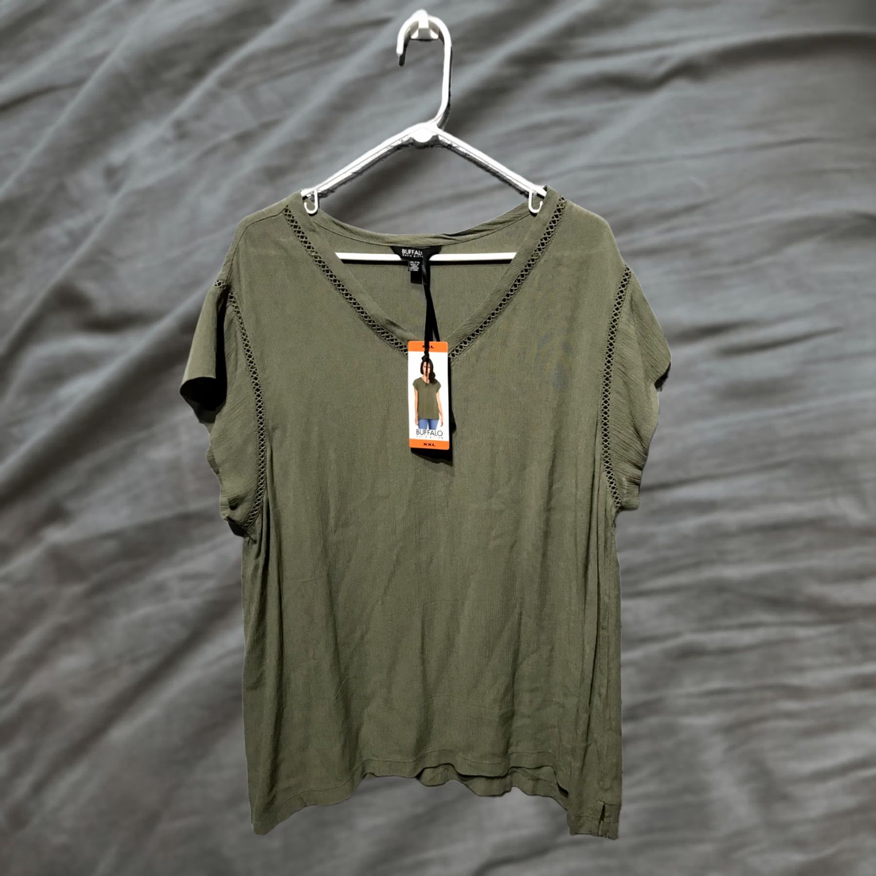 Buffalo Women 2XL (Plus 2x) Olive Green Crochet Detail Tunic Top/Blouse in Brown, Women's (Size Xxl)