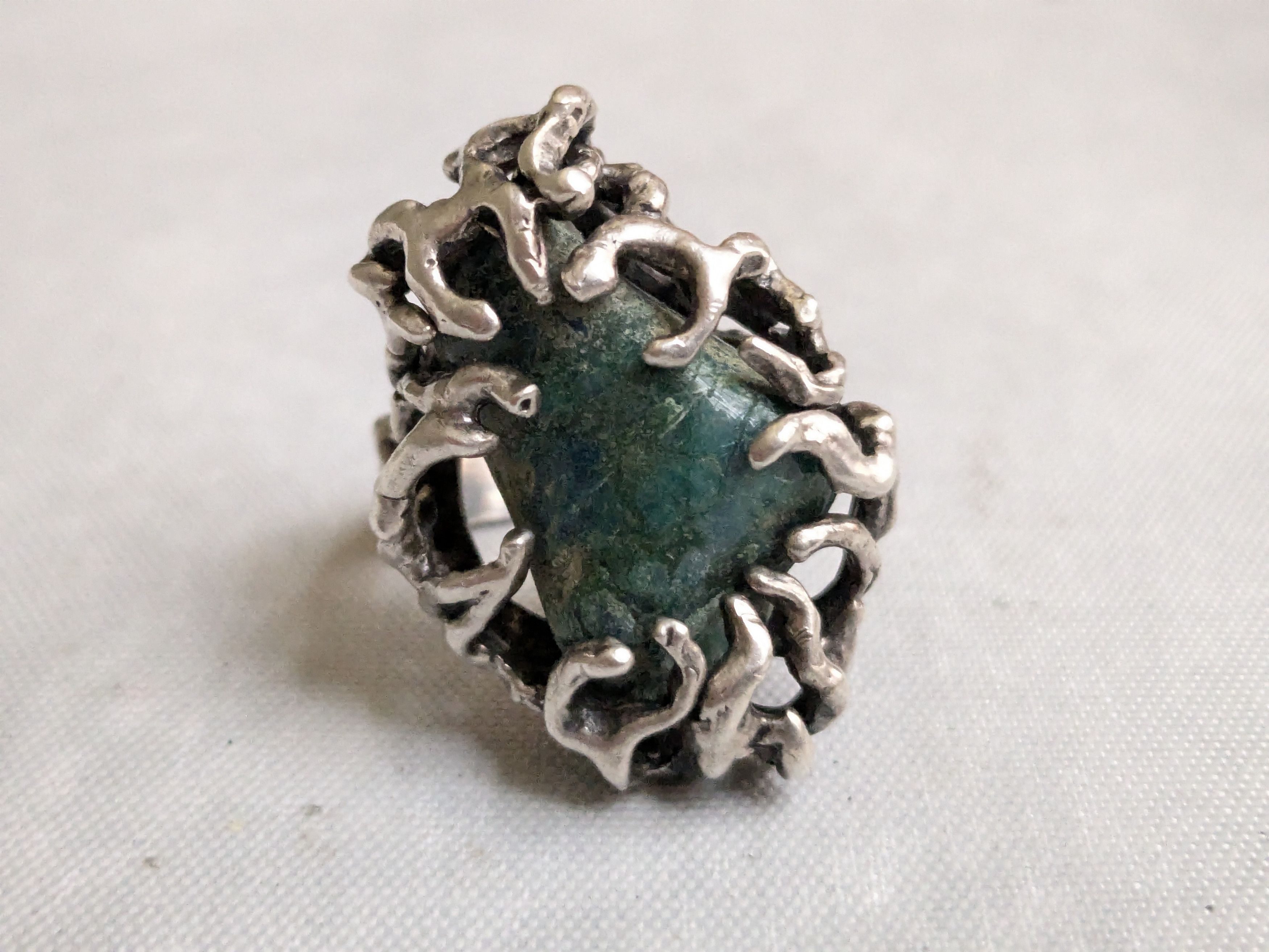 Jewelry Vintage Sterling Silver Ring Chrysocholla Brutalist 5.75 Size ONE SIZE - 5 Thumbnail