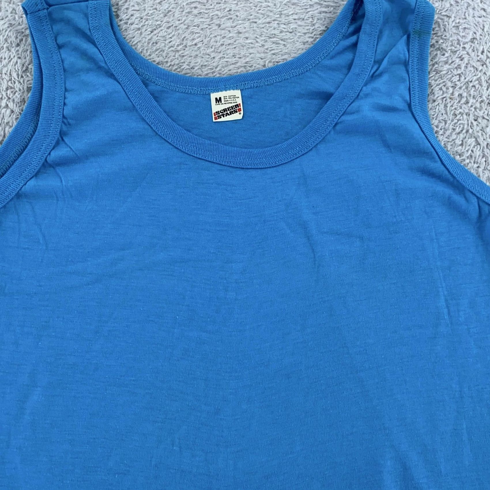 Vintage VINTAGE Screen Stars Tank Top XS Blue Cotton Polyester 50/50 Crew Neck Sleeveless Basic Men Fits XS 80s Size US XS / EU 42 / 0 - 2 Thumbnail