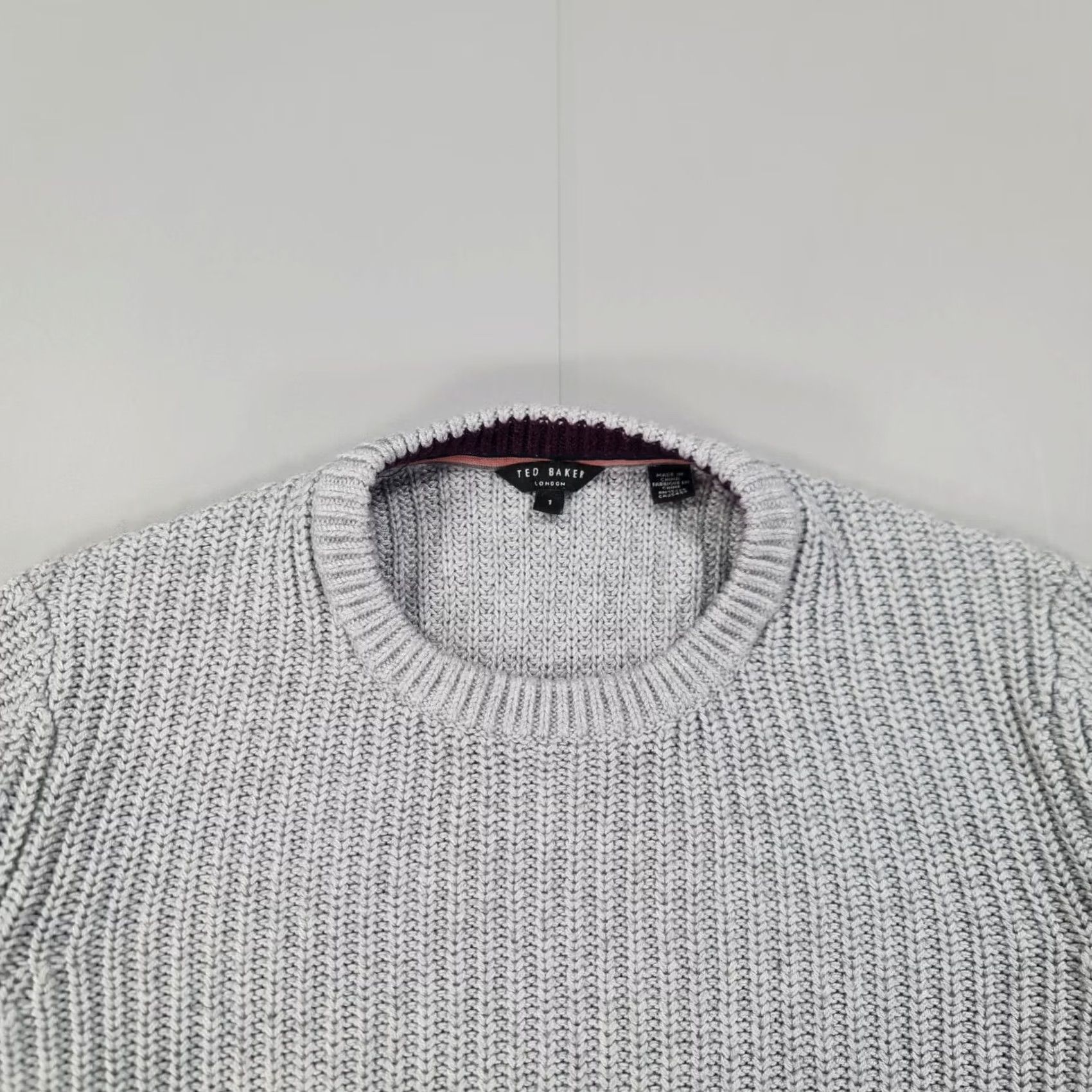 Ted Baker Ted Baker Mens Jumper Grey XS Waffle-Knit Cotton Crew Pullover Size US XS / EU 42 / 0 - 2 Thumbnail