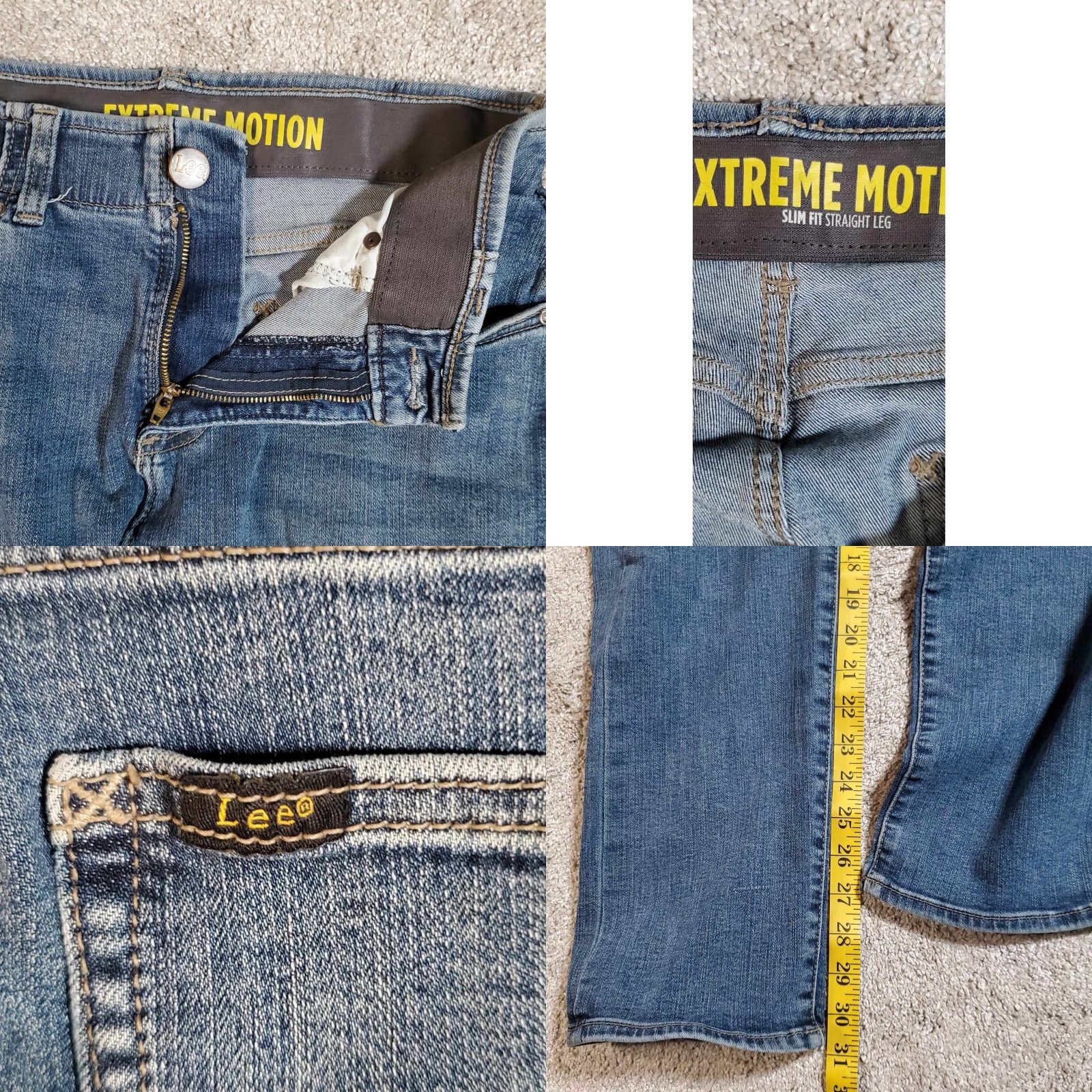 Lee LEE Jeans Mens Slim Fit Straight Leg 29x31 Blue Extreme Motion Stretch Denim 5-Pocket USA College Hip Hop Classic City American 80s? Size US 29 - 8 Thumbnail