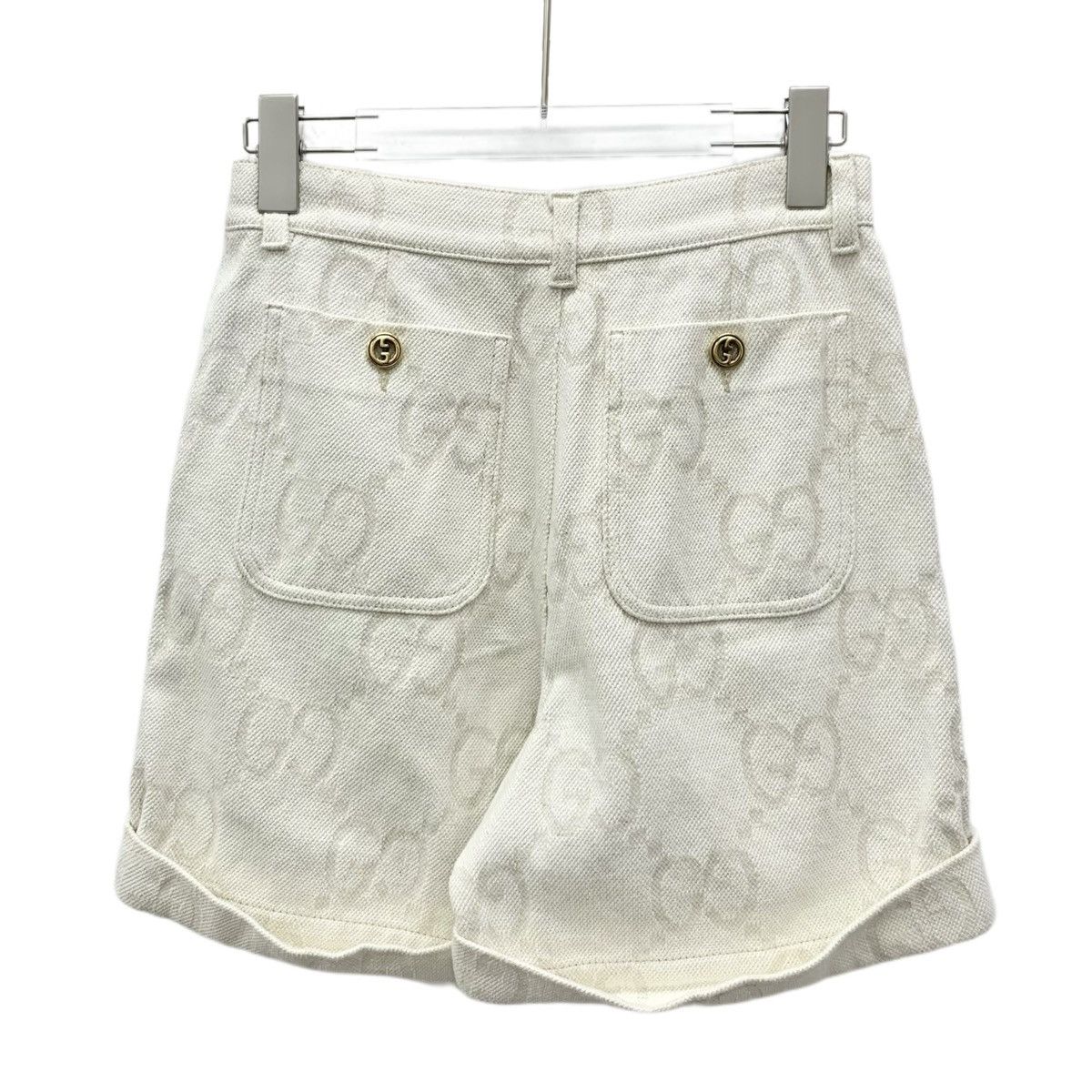 Gucci Gucci Beige Allover Logo Print Cotton Casual Shorts K26WX Size 27" / US 4 / IT 40 - 2 Thumbnail