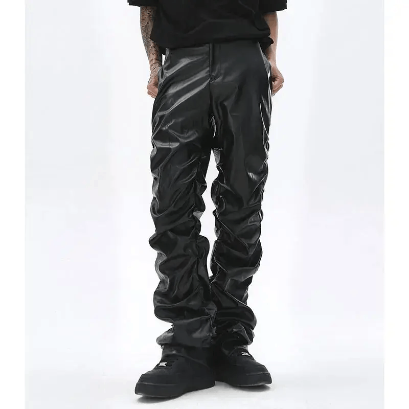 Loose Ruched Casual Pu Leather Pants