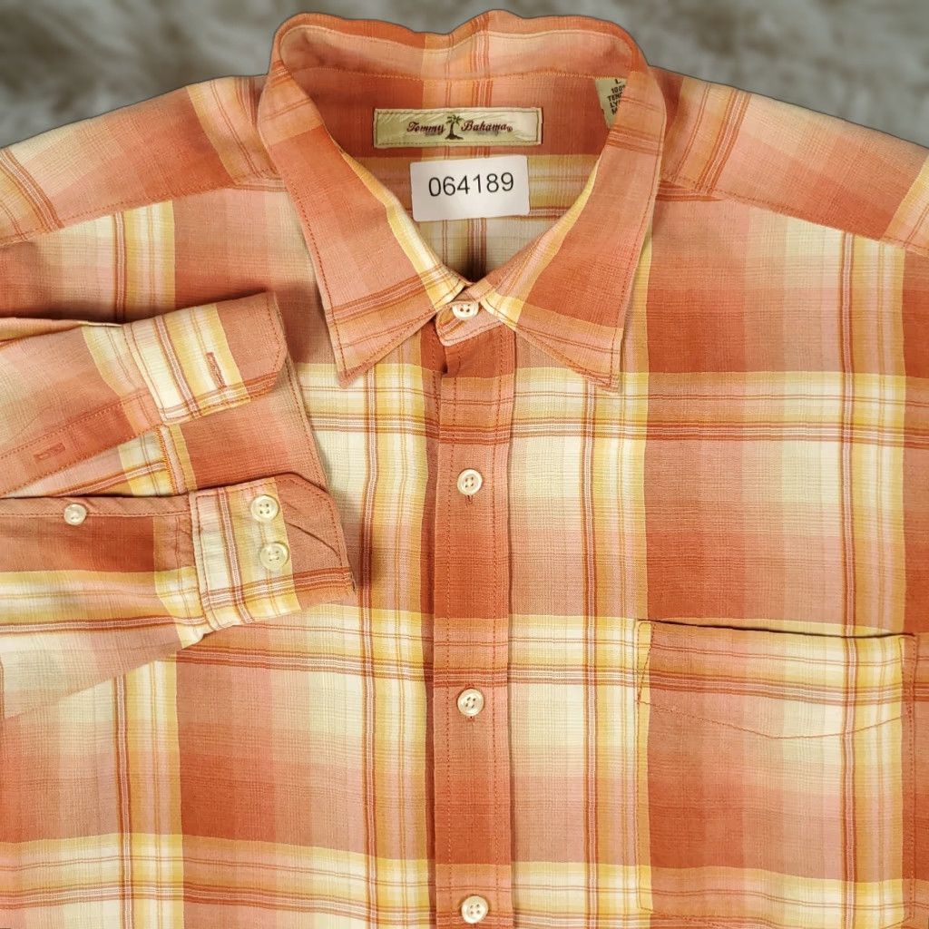 Tommy Bahama Tommy Bahama Shirt Adult Large Orange Plaid Lyocell Button-Up Long Sleeve Mens Size US L / EU 52-54 / 3 - 1 Thumbnail