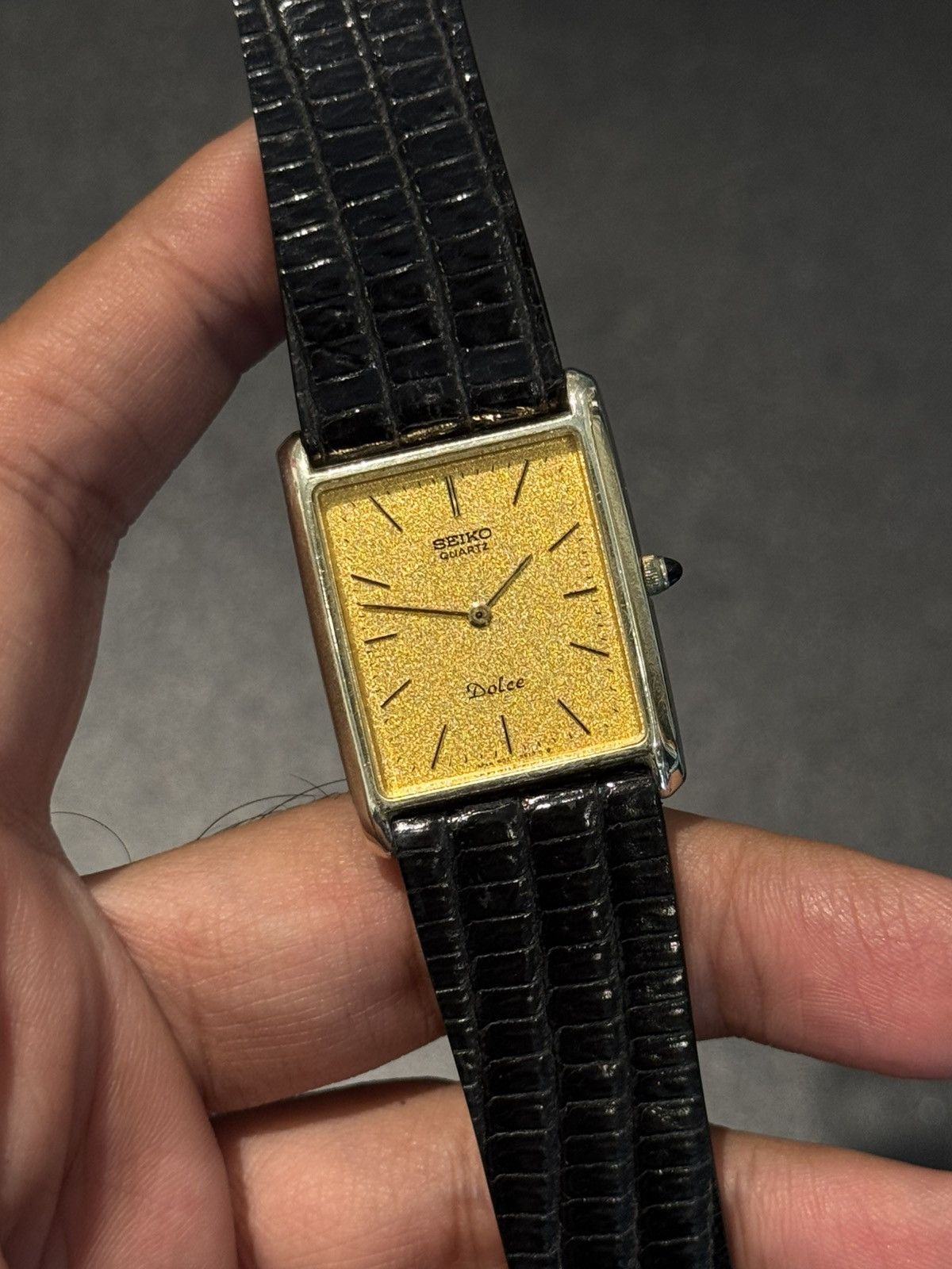 80s Seiko Dolce Tank Gold Watch