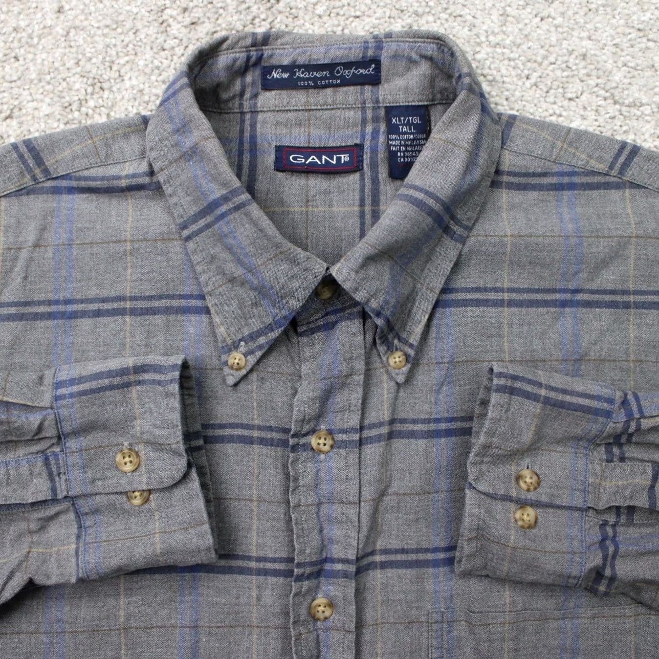 Gant GANT Shirt Mens XLT Gray/Blue New Haven Oxford 100% Cotton Long Sleeve Button Size US XL / EU 56 / 4 - 2 Thumbnail