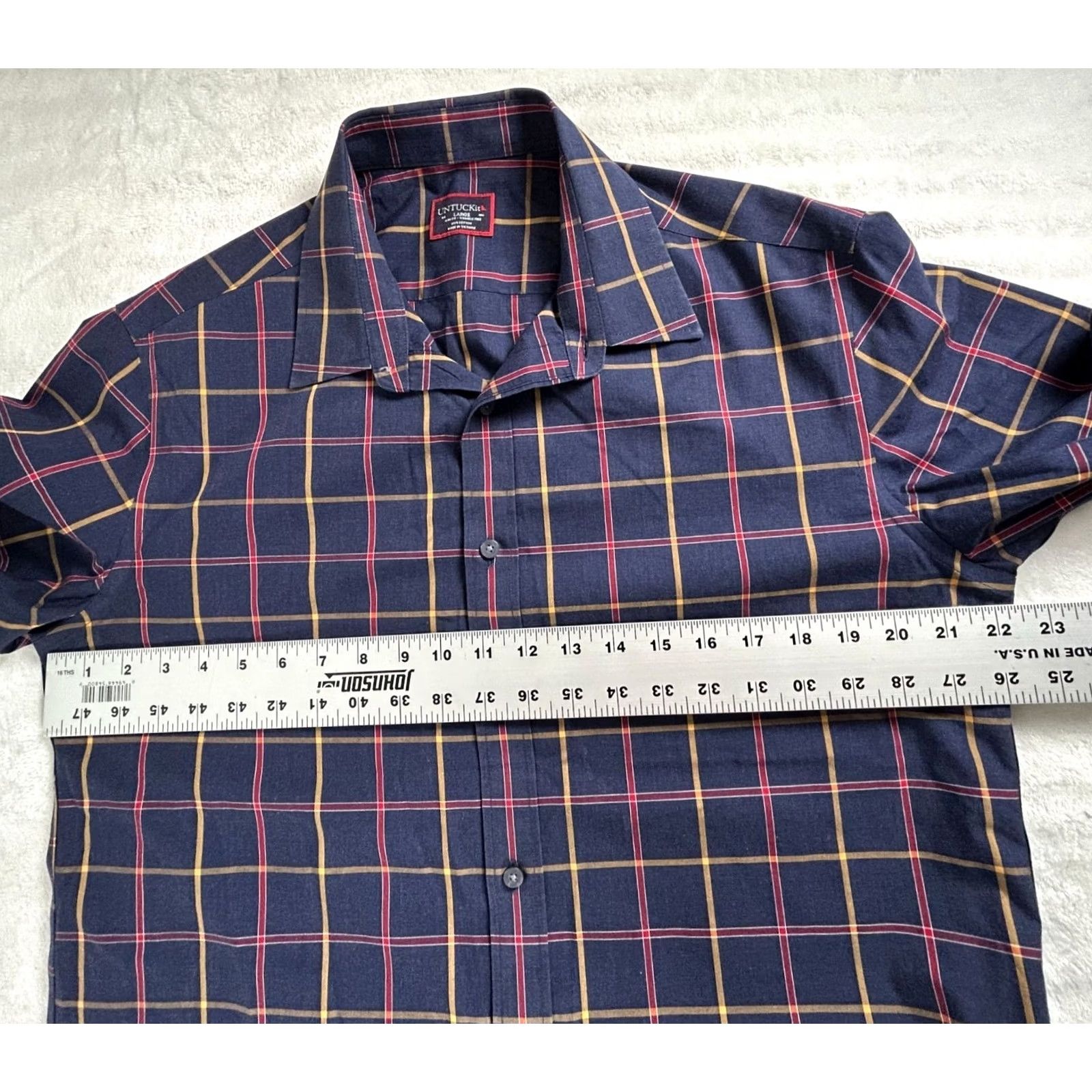 UNTUCKit UNTUCKit Shirt Mens Navy Red Plaid Button-Up Large Slim Fit Wrinkle-Free Cotton Size US L / EU 52-54 / 3 - 6 Thumbnail
