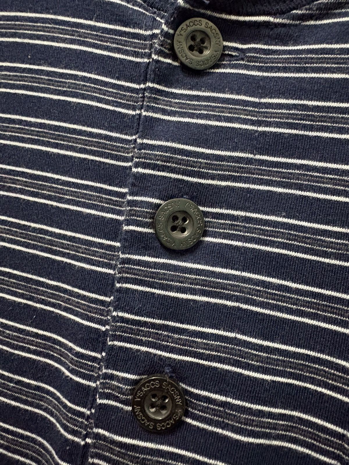 Japanese Brand × Y's × Yohji Yamamoto 2000's Sacsny Y'saccs Button Stripe Navy T-Shirt Size US M / EU 48-50 / 2 - 5 Thumbnail