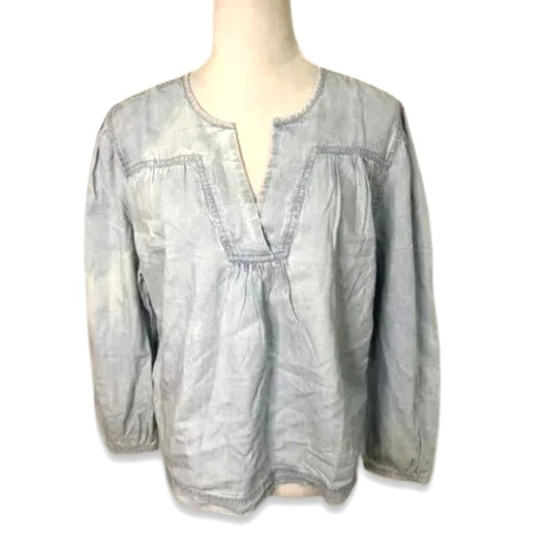 Treasure & Bond Treasure & Bond Long Sleeves Blouse V-Neck Chambray Blue W M Size M / US 6-8 / IT 42-44 - 2 Thumbnail