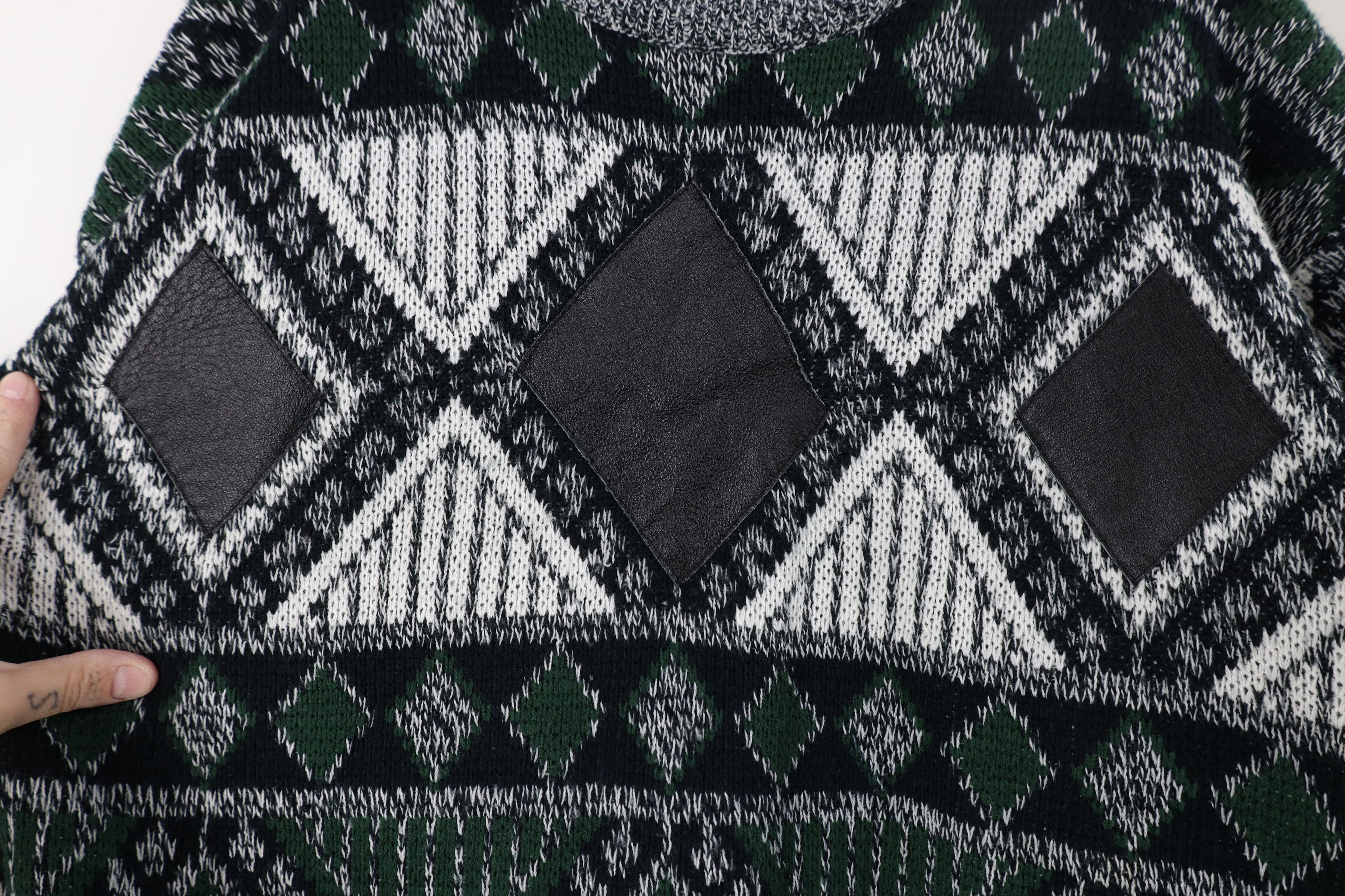 Vintage Vintage 90s Coogi Style Leather Trim Diamond Knit Sweater Size US S / EU 44-46 / 1 - 4 Thumbnail