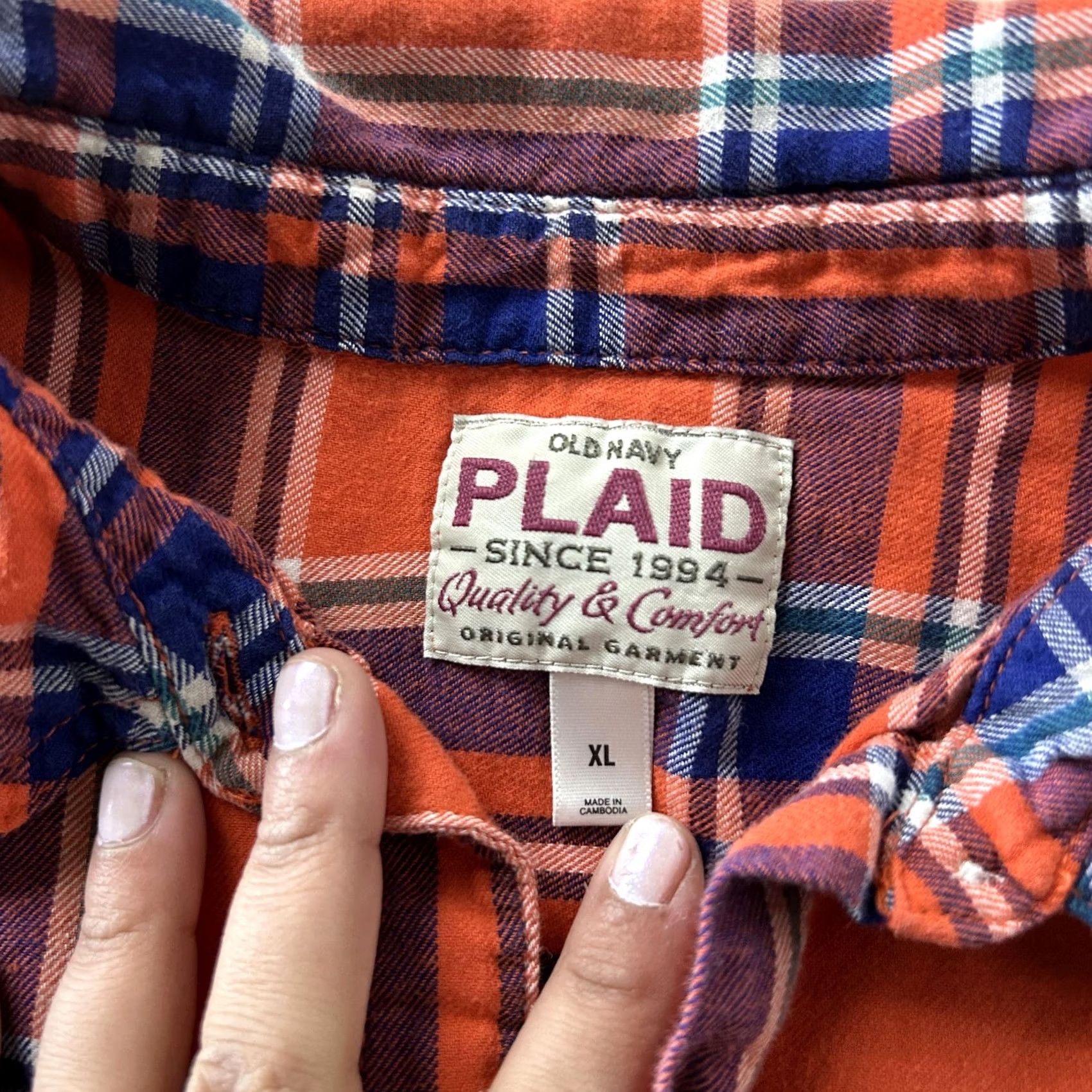 Old Navy Old Navy Plaid Flannel Shirt Mens XL Orange Blue Long Sleeve Casual Button Up Size US XL / EU 56 / 4 - 3 Thumbnail