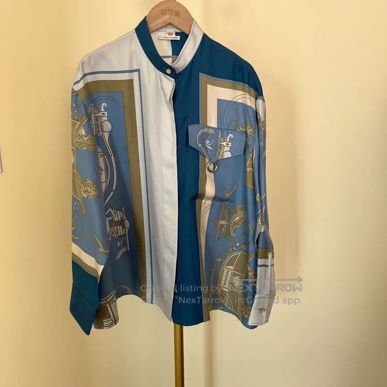 Hermes Hermes Bookplate pattern printed silk long-sleeved shirt Size XXS / US 00 / IT 34 - 1 Thumbnail