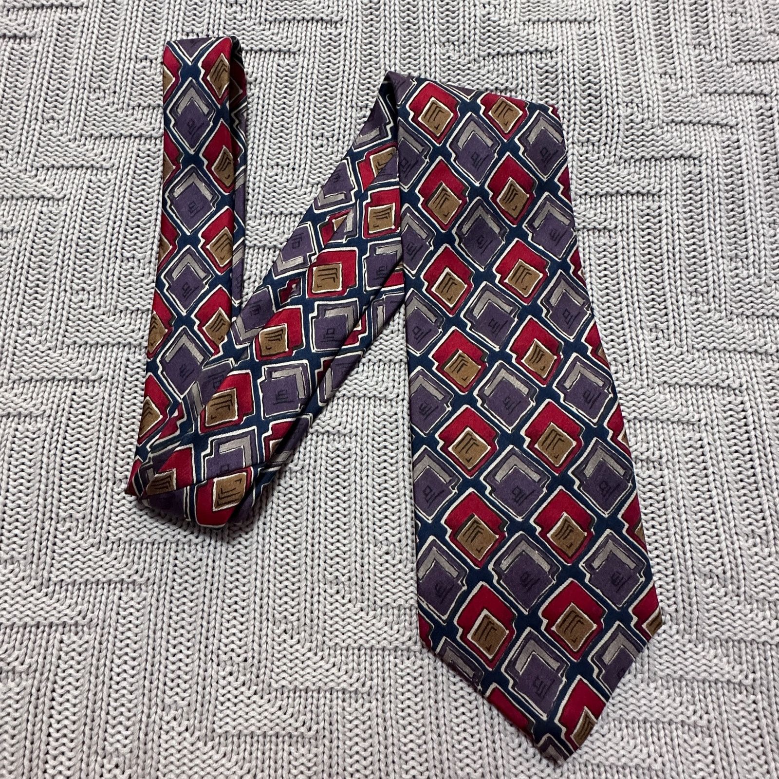 Oleg Cassini Vintage Oleg Cassini purple red block print Italian silk tie Size ONE SIZE - 1 Thumbnail