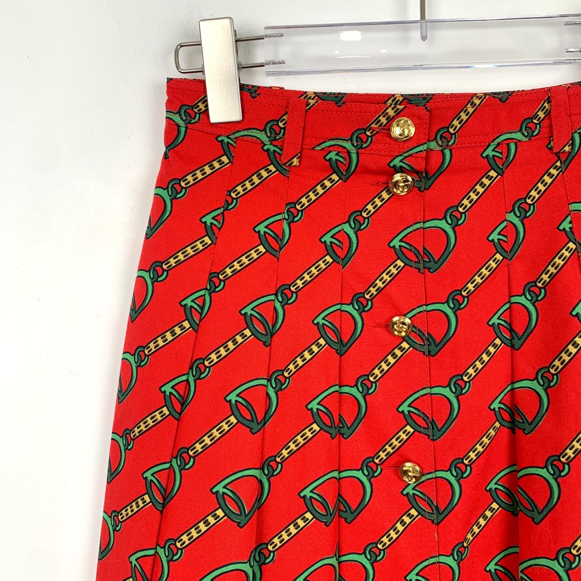 Gucci Gucci Red Chain Print Button Front A-Line Midi Skirt Size 26" / US 2 / IT 38 - 3 Thumbnail