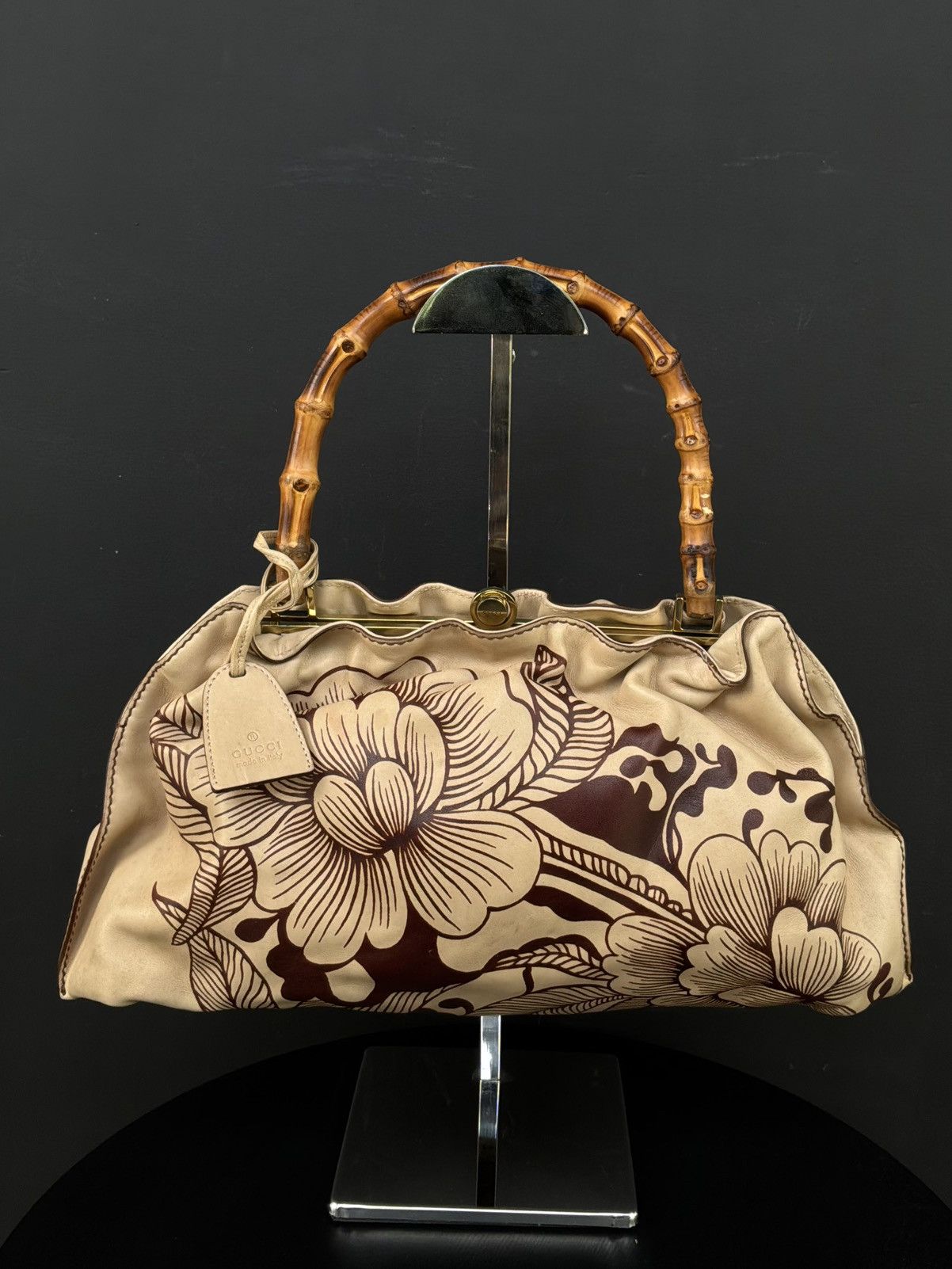 Gucci Gucci - Tom Ford Era - Floral Tattoo Bamboo Leather Shoulder Size ONE SIZE - 1 Thumbnail