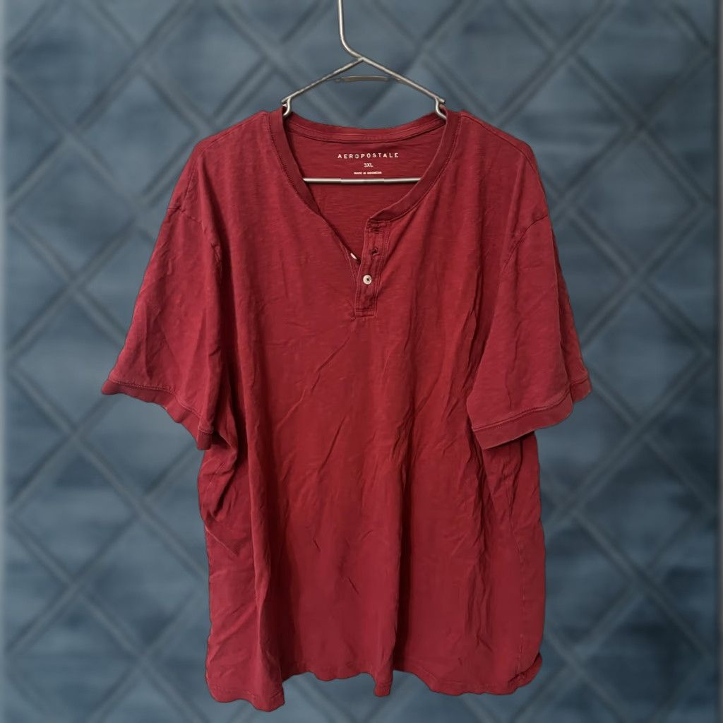 Aeropostale Aéropostale Men’s Henley T-Shirt – 3XL – Red – Lightweight Cotton Knit with Logo – Regular Fit – Shirt Size US XXL / EU 58 / 5 - 1 Thumbnail