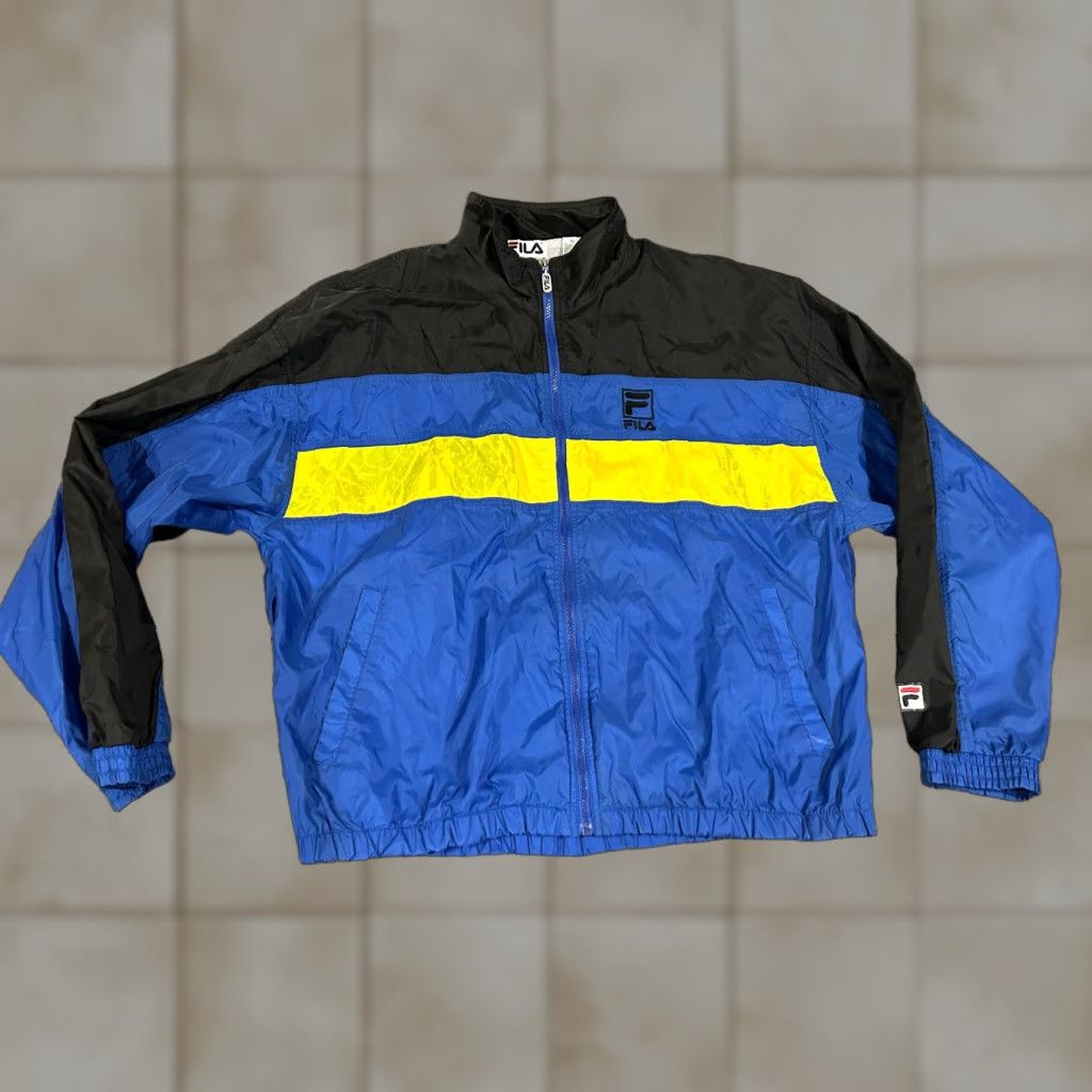 Fila VINTAGE FILA Windbreaker Jacket Mens XL Blue Yellow Black Full Zip Lightweight Jacket Size US XL / EU 56 / 4 - 1 Thumbnail