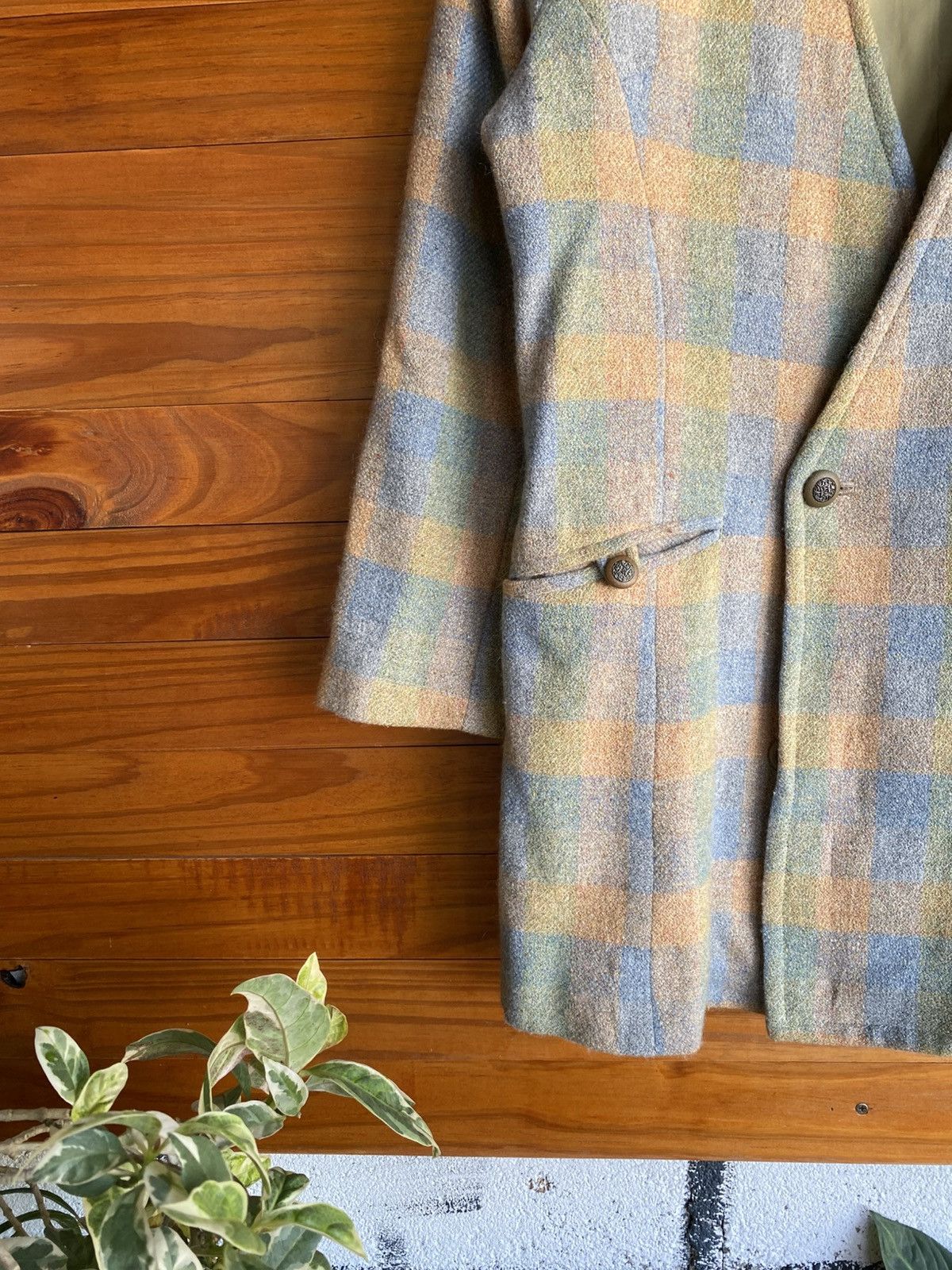 Japanese Brand Vintage Wool Plaid Blazer Jacket | Pastel Check Double Coat Size M / US 6-8 / IT 42-44 - 7 Thumbnail