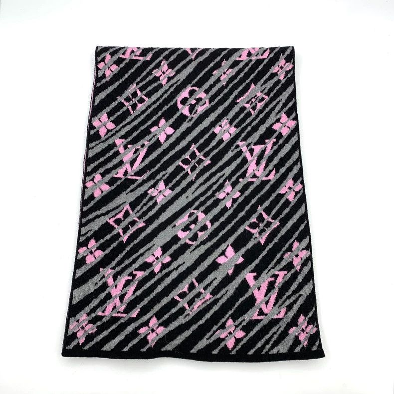 Louis Vuitton Louis Vuitton Color-block logo older-print wool shawl scar Size ONE SIZE - 1 Thumbnail